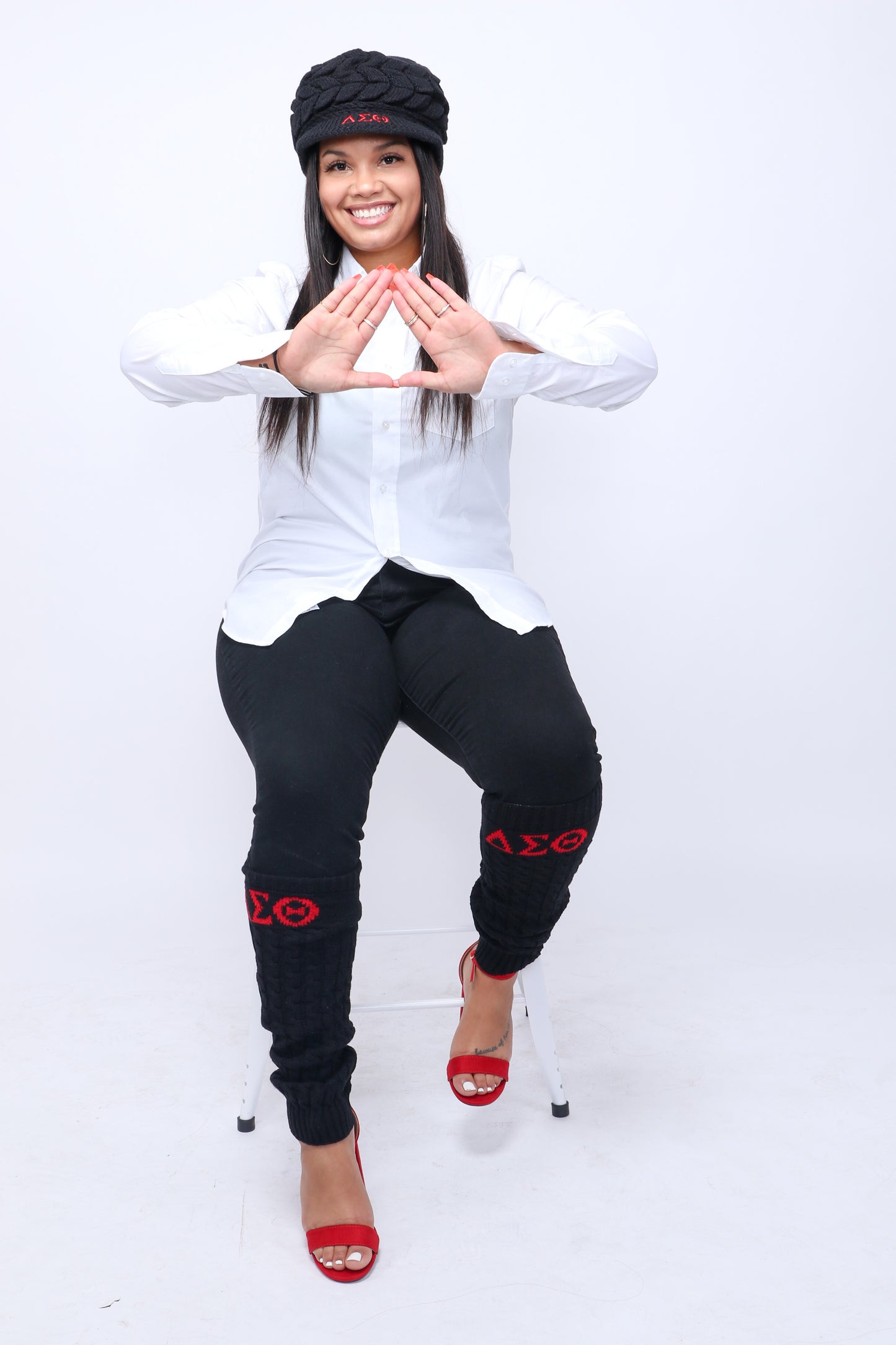 Delta Sigma Theta (ΔΣΘ) Sorority Red color Acrylic woolen Cap/Winter hat with Greek letters on it, Reusable & Washable.