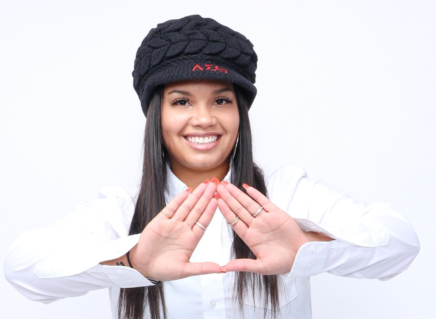 Delta Sigma Theta (ΔΣΘ) Sorority Red color Acrylic woolen Cap/Winter hat with Greek letters on it, Reusable & Washable.