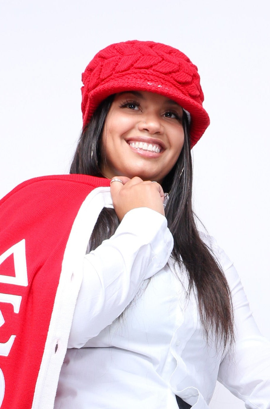 Delta Sigma Theta (ΔΣΘ) Sorority Red color Acrylic woolen Cap/Winter hat with Greek letters on it, Reusable & Washable.