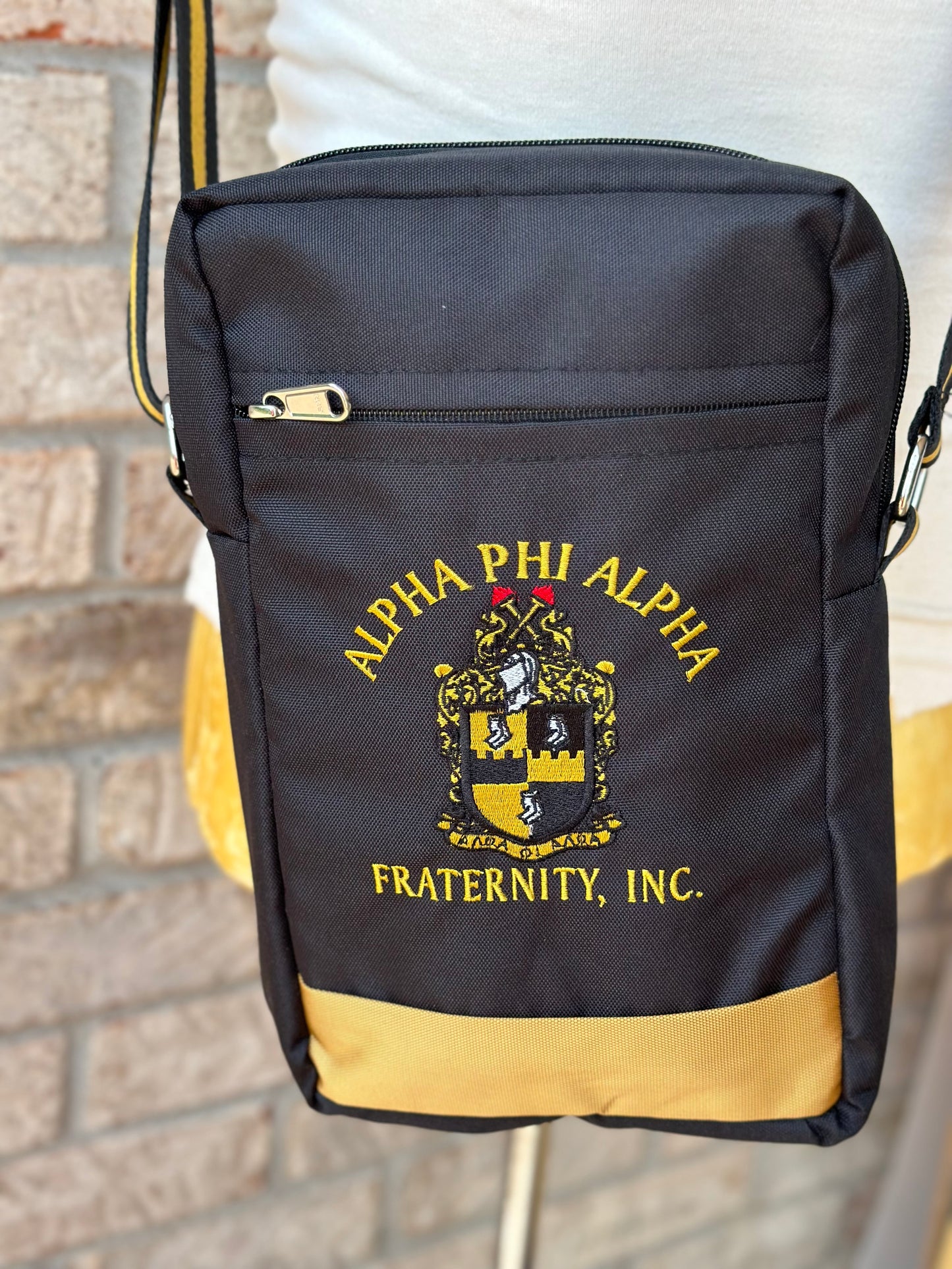 Alpha Phi Alpha (ΑΦΑ) Fraternity, shoulder Crossbody Sling/Shoulder bag Embroidered Organizational Shield in Front