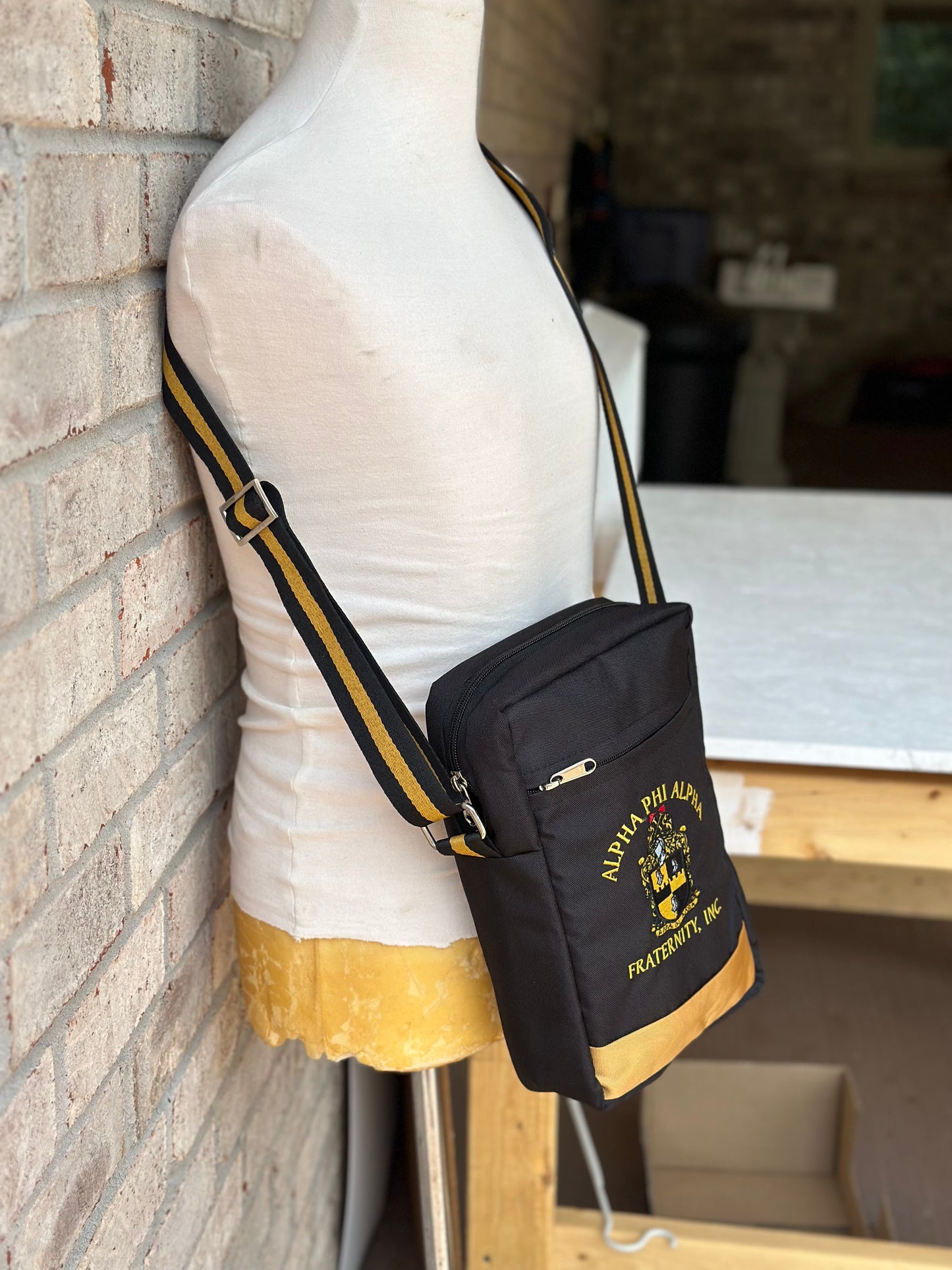Alpha Phi Alpha (ΑΦΑ) Fraternity, shoulder Crossbody Sling/Shoulder bag Embroidered Organizational Shield in Front