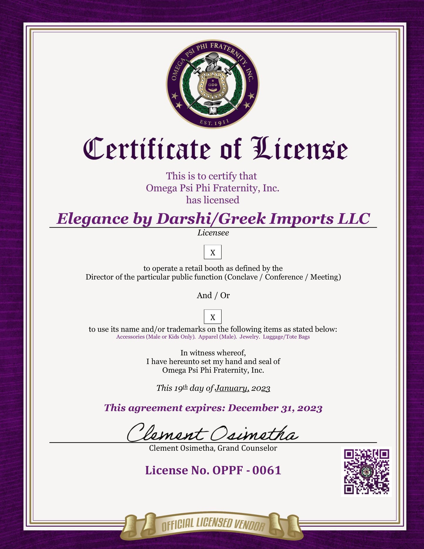 Omega Psi Phi (ΩΨΦ) Fraternity Royal Purple Stylish, Polyester Fabric Coated College Backpack with laptop sleeves For Men, Made in India.