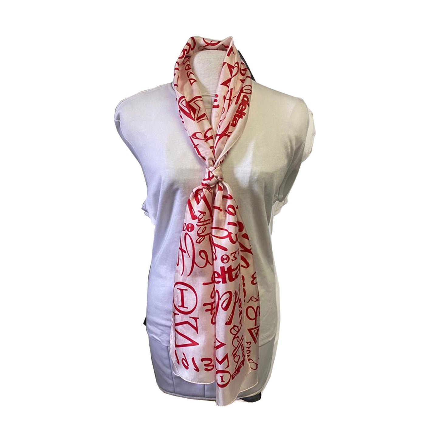Delta Sigma Theta (ΔΣΘ) Sorority Long Silk Oblong Scarf/ muffler/Wrap around/ Stole/ Boho/Shawl /White & Red Color, For Women, Made in India