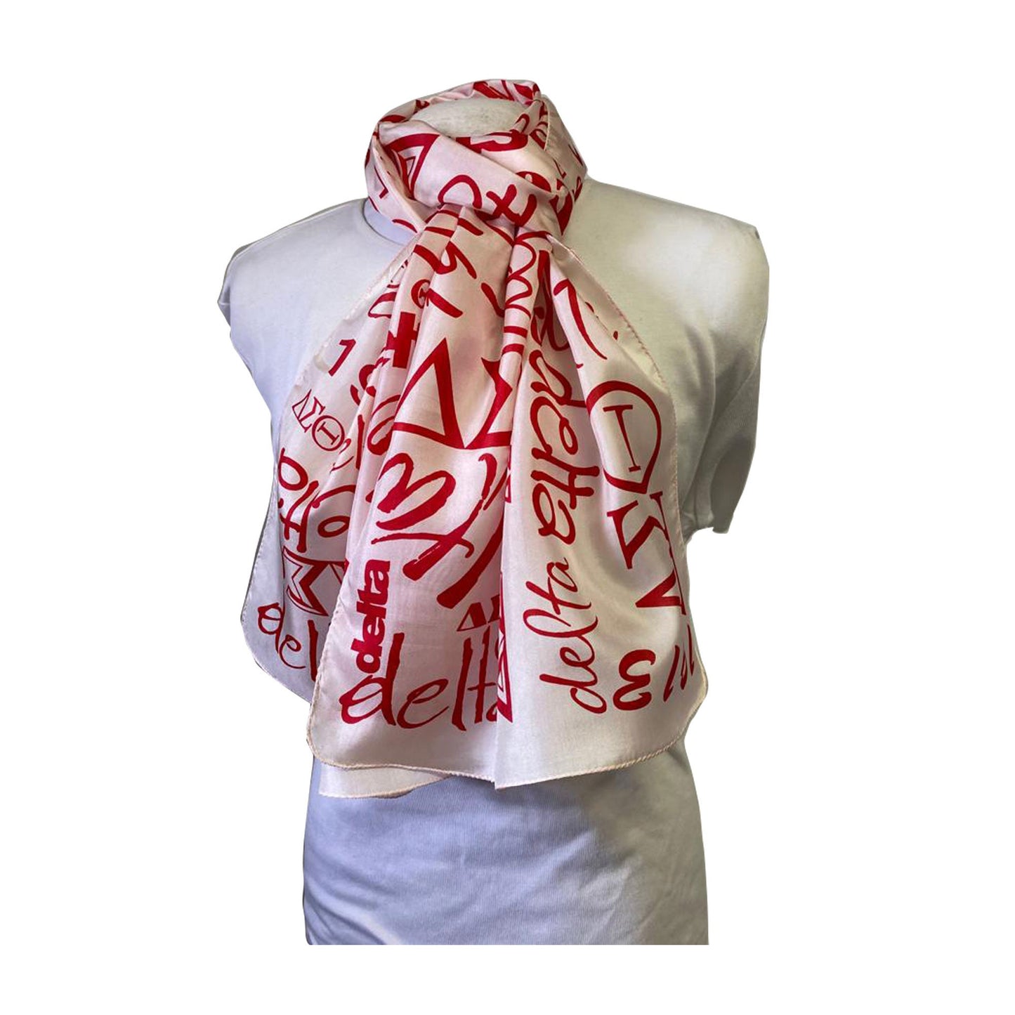Delta Sigma Theta (ΔΣΘ) Sorority Long Silk Oblong Scarf/ muffler/Wrap around/ Stole/ Boho/Shawl /White & Red Color, For Women, Made in India