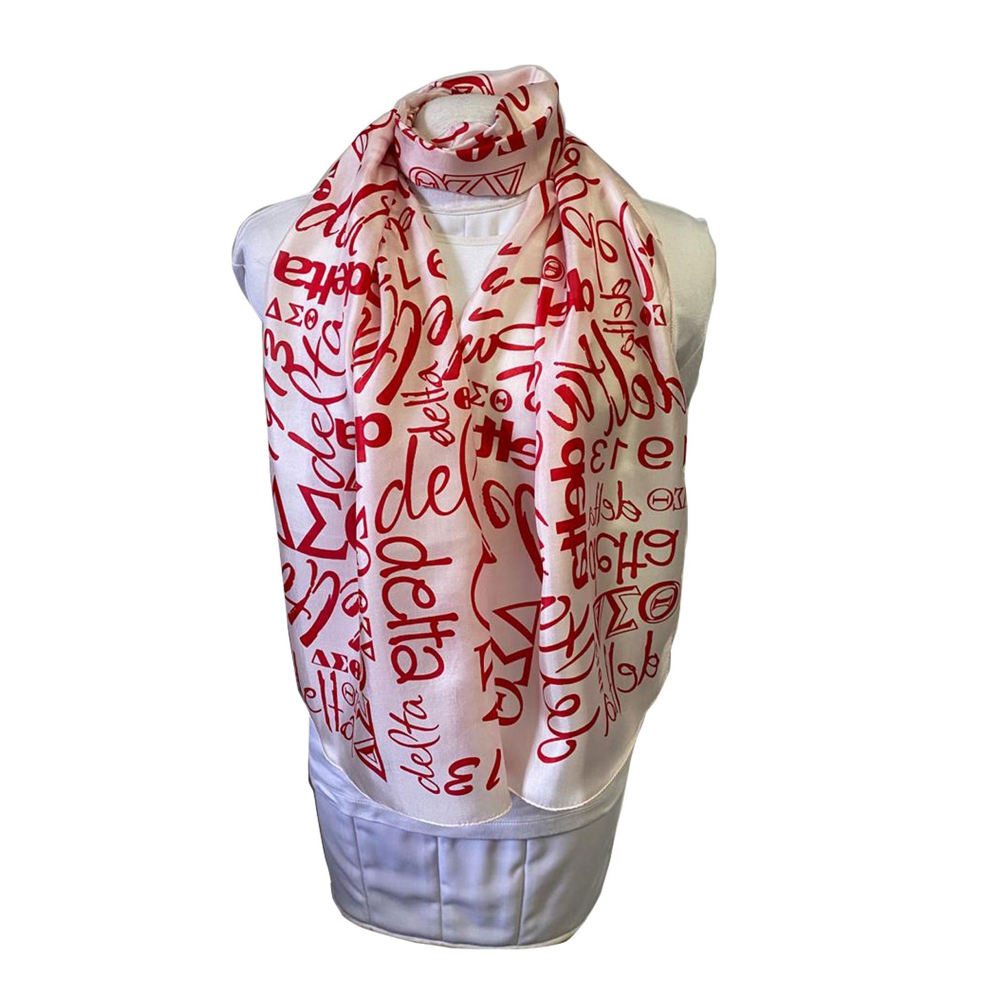 Delta Sigma Theta (ΔΣΘ) Sorority Long Silk Oblong Scarf/ muffler/Wrap around/ Stole/ Boho/Shawl /White & Red Color, For Women, Made in India