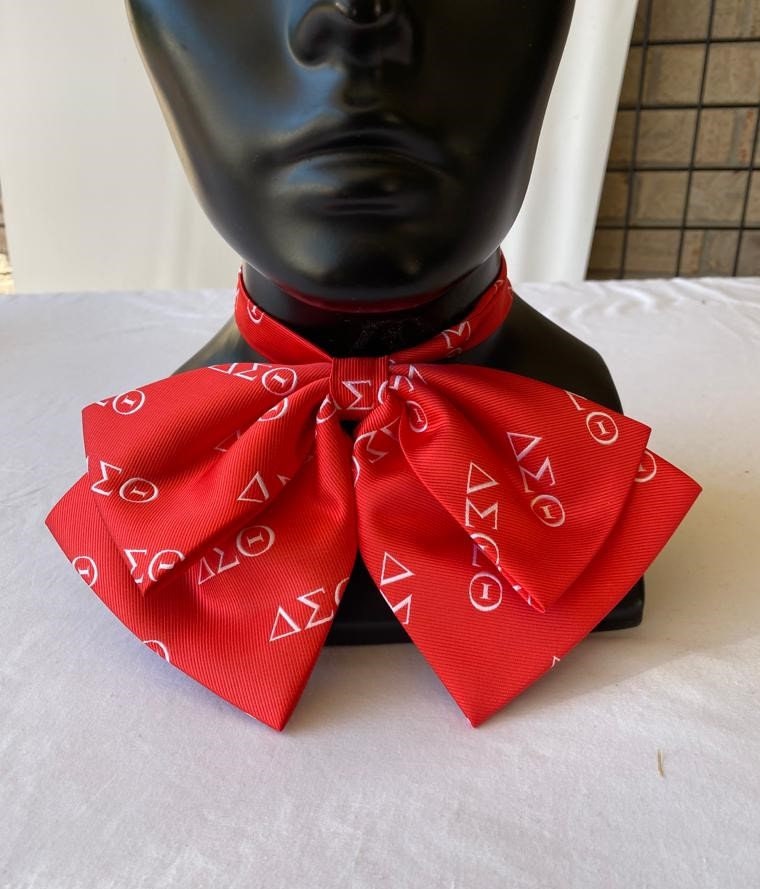 Delta Sigma Theta Sorority Polyester Red & White Silk Bow Tie Adjustable, Neck Accessories, Gift Item for Women.