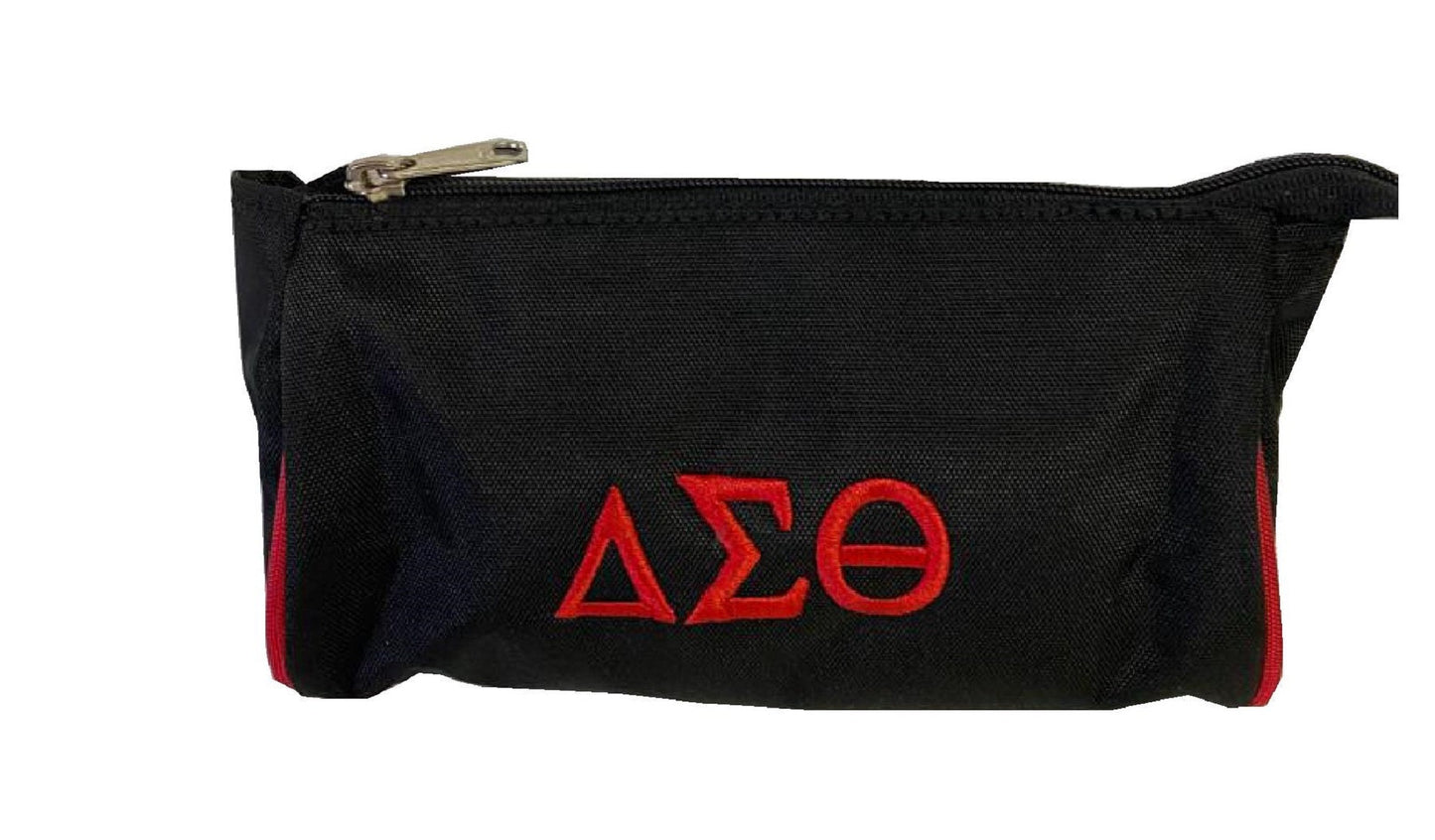 Delta Sigma Theta (DST) Red & Black Cosmetic Bag Set Makeup Organizer Travel Kit Polyester PVC Coated 3 Piece Set, Made in India.