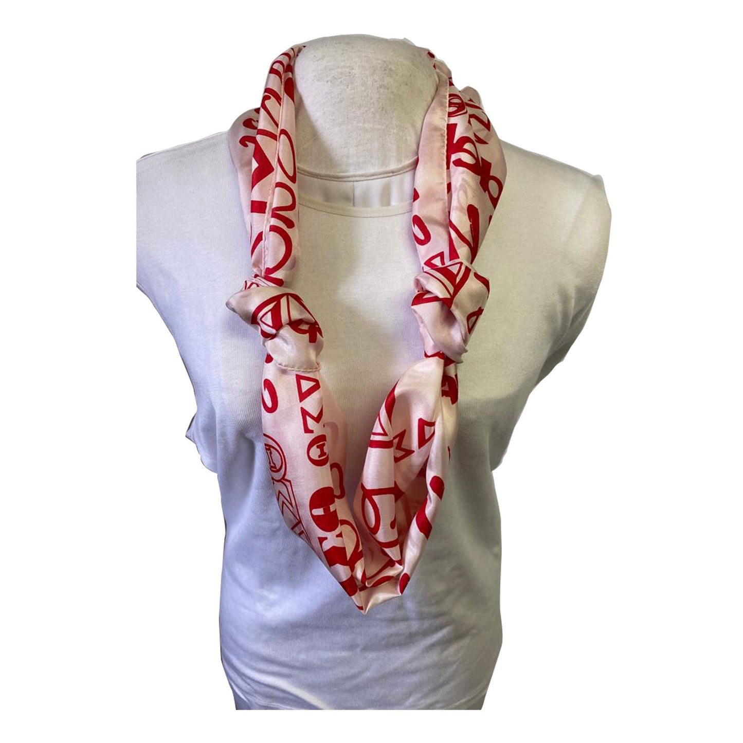 Delta Sigma Theta (ΔΣΘ) Sorority Long Silk Oblong Scarf/ muffler/Wrap around/ Stole/ Boho/Shawl /White & Red Color, For Women, Made in India