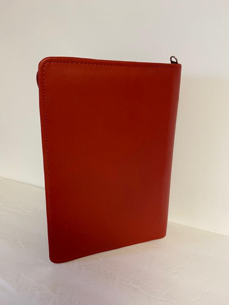 Delta Sigma Theta (ΔΣΘ) Sorority Leather Ritual Book Cover- organizational shield print on front Red Color.