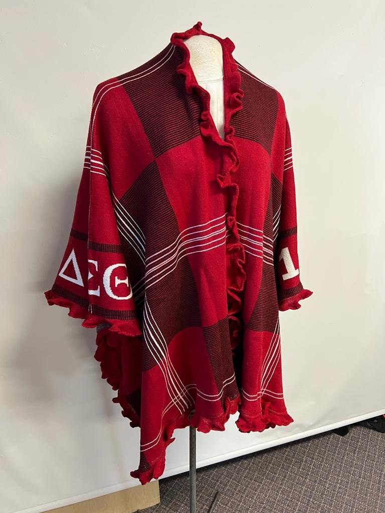 Delta Sigma Theta DST Red & Black, Cozy Wrap/cape/shrug/poncho with Greek letters printed on sleeves, For Women.