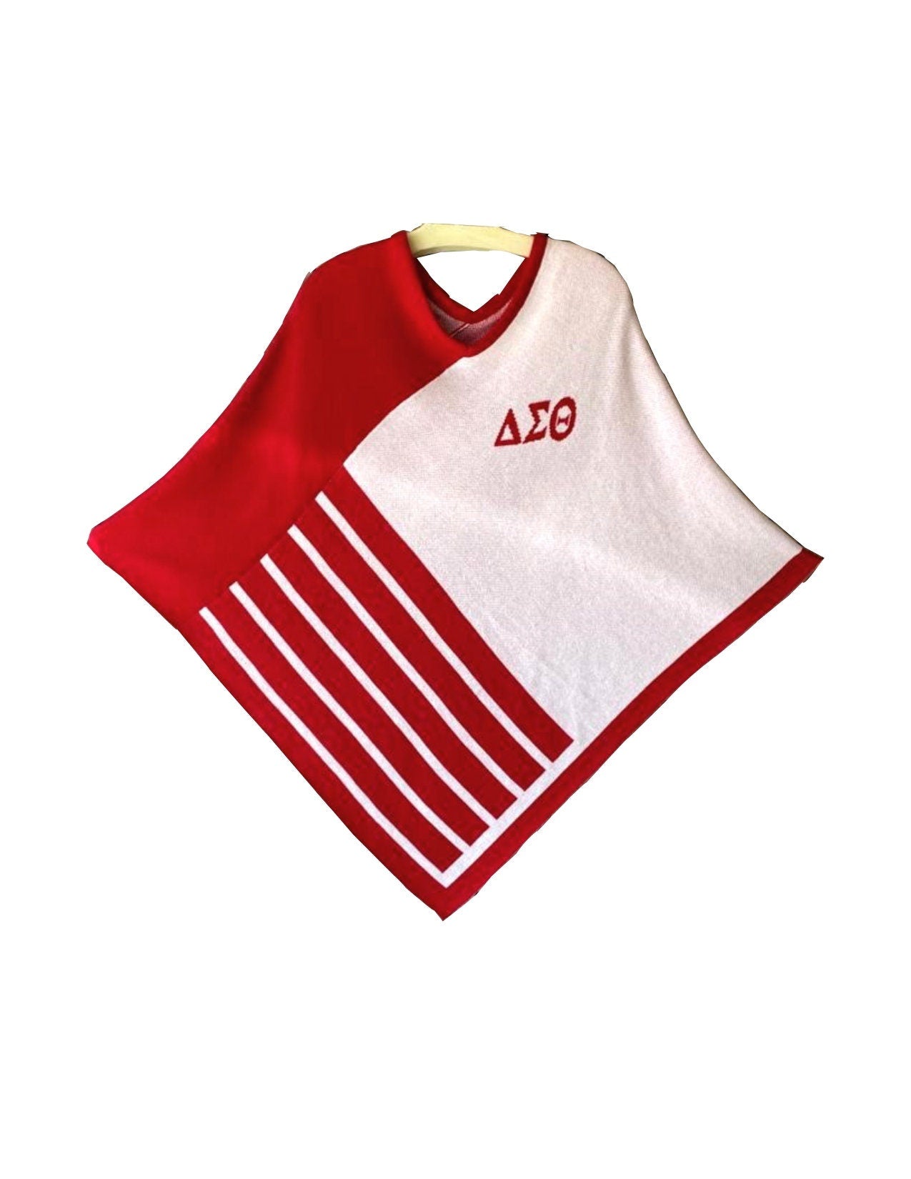 Delta Sigma Theta ΔΣΘ Red & White Knitted Poncho/Cape -V neck poncho For Women.