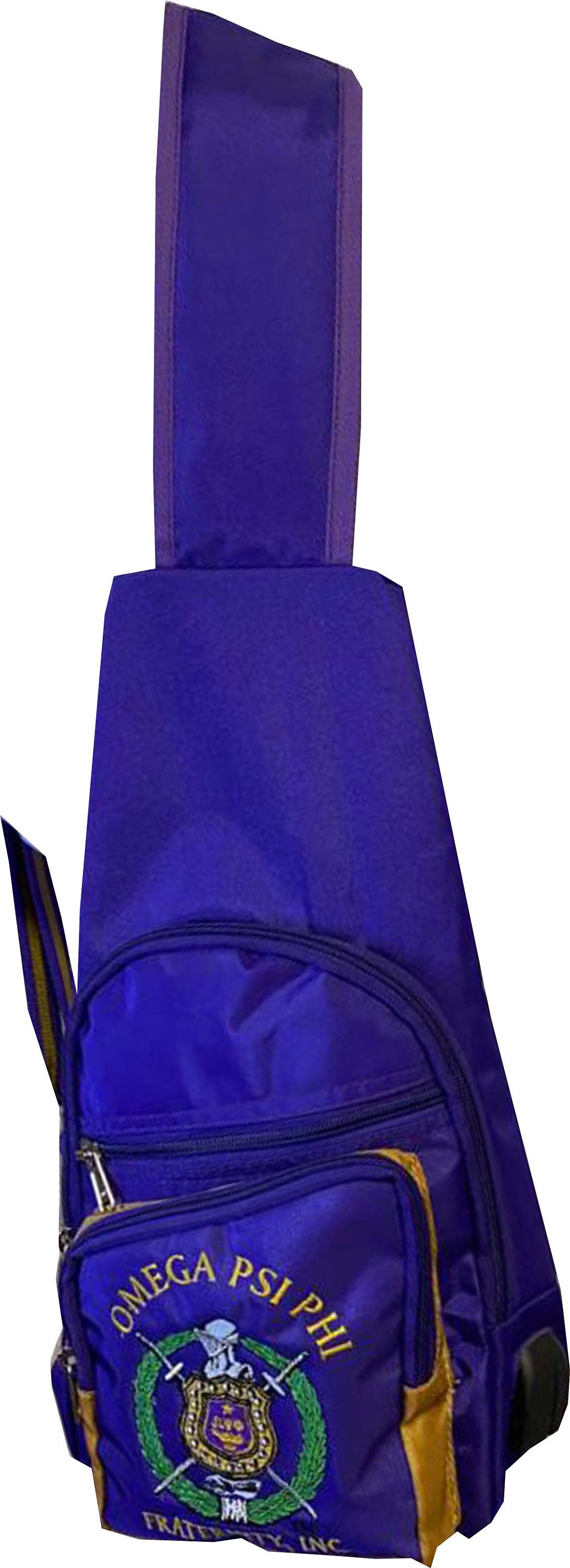 Omega Psi Phi (ΩΨΦ) Fraternity, single Shoulder Crossbody Sling/Shoulder bag with USB Port, Embroidered Organizational Shield in Front