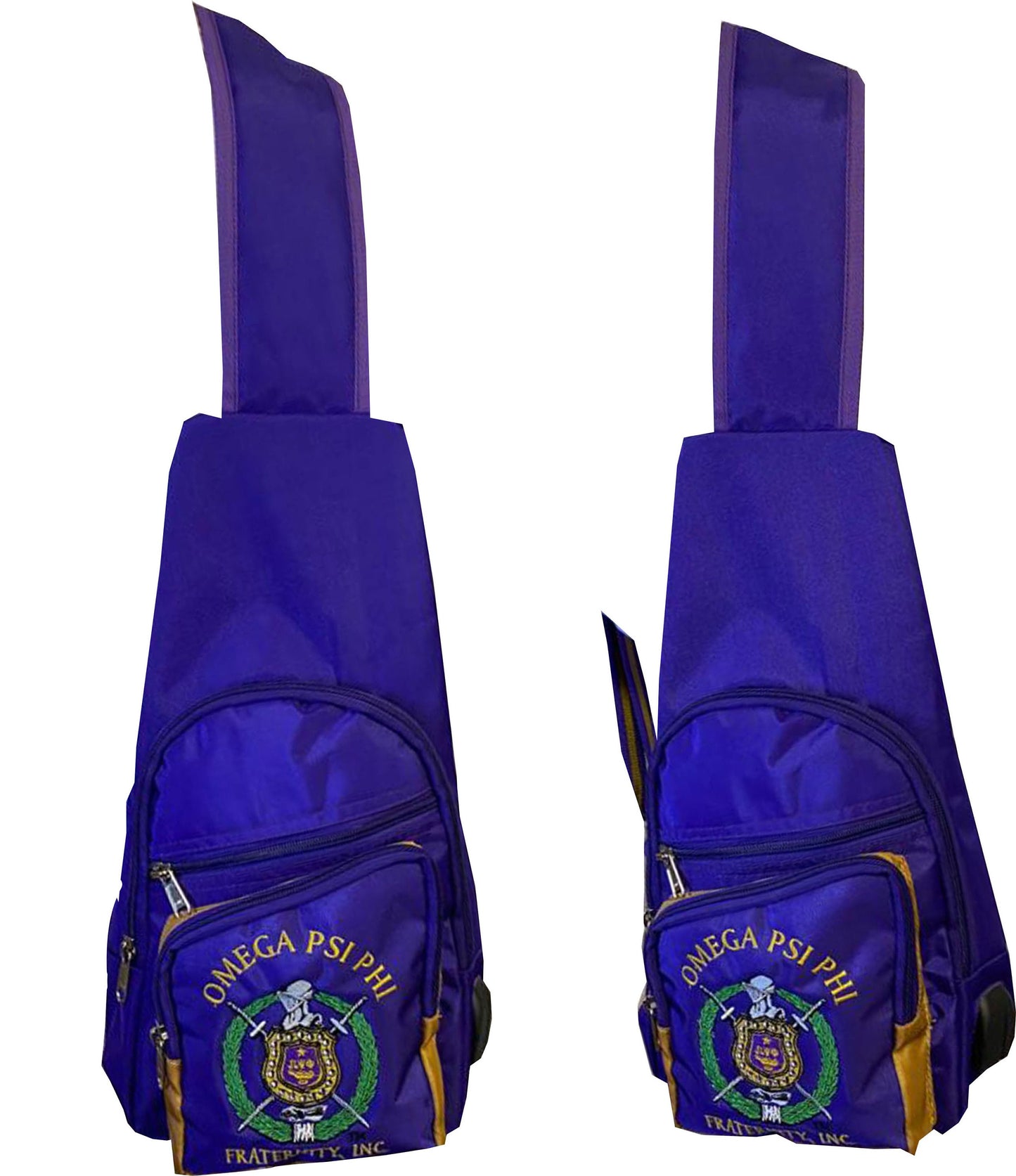 Omega Psi Phi (ΩΨΦ) Fraternity, single Shoulder Crossbody Sling/Shoulder bag with USB Port, Embroidered Organizational Shield in Front