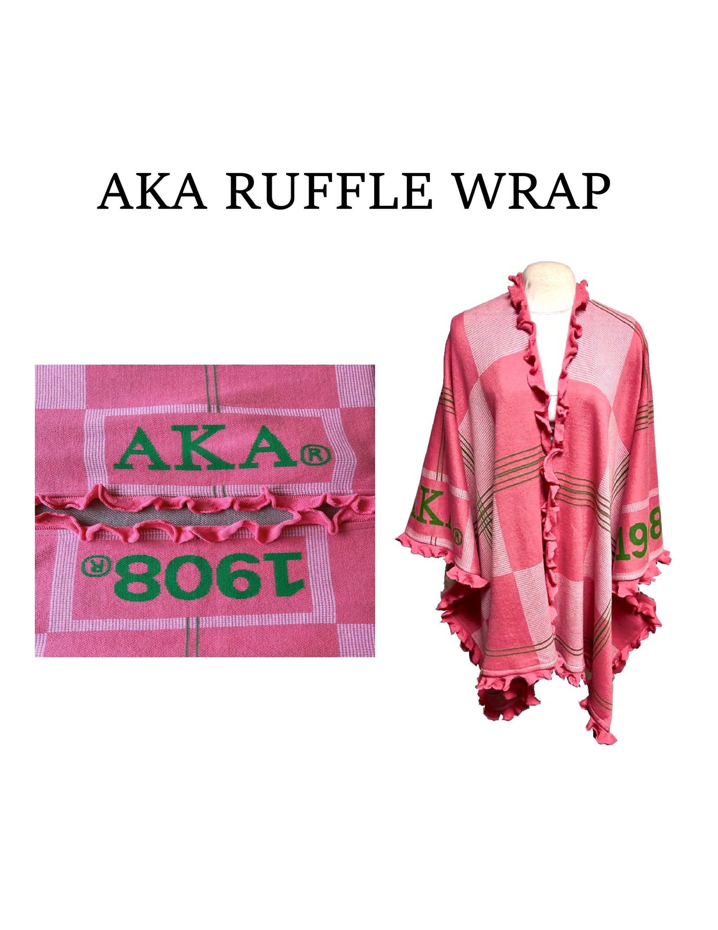Alpha Kappa Alpha Pink & Green, Cozy Wrap/cape/shrug/poncho with Greek letters printed on sleeves, For Women.