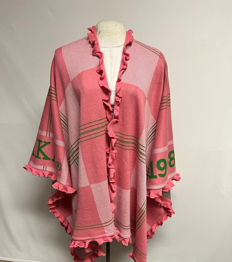 Alpha Kappa Alpha Pink & Green, Cozy Wrap/cape/shrug/poncho with Greek letters printed on sleeves, For Women.