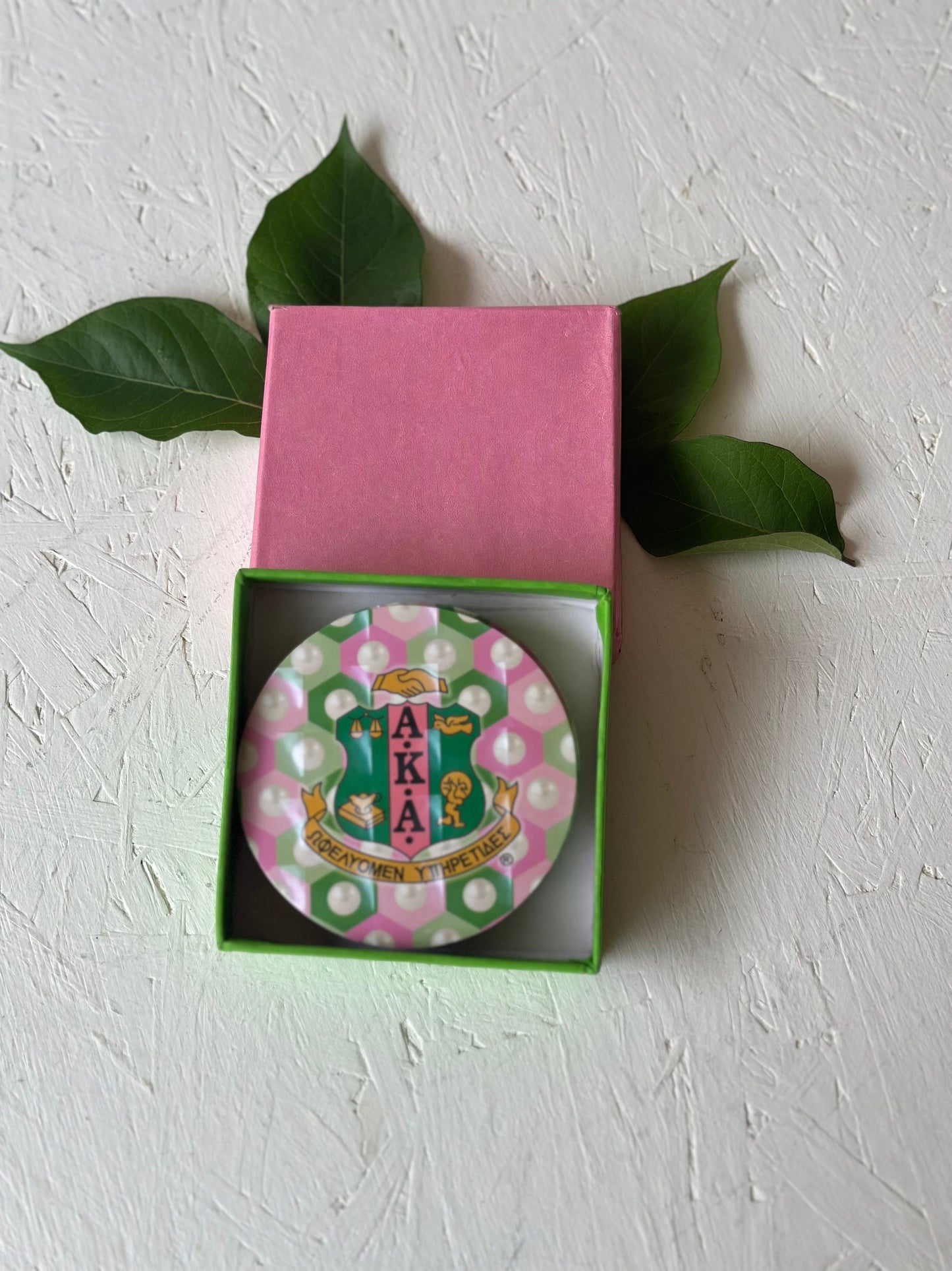 Alpha Kappa Alpha (AKA) Pink & Green Glass Coaster set of 4 for Living Room, Bedrooms and Car, Coffee/Tea cup mat- Rubber material.