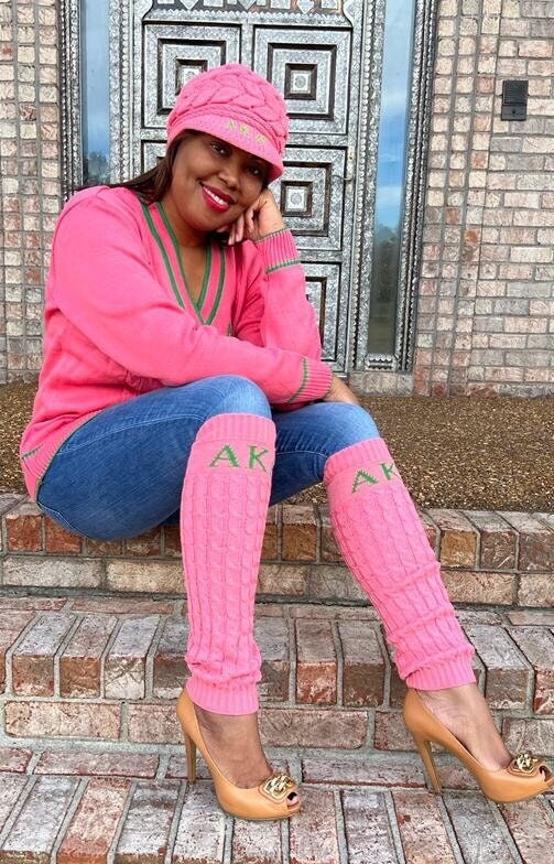 Alpha Kappa Alpha (AKA) Sorority Pink & Black Color hand Knitted Leg Warmers, Warm Socks In Autumn And Winter For Women, Made in India.