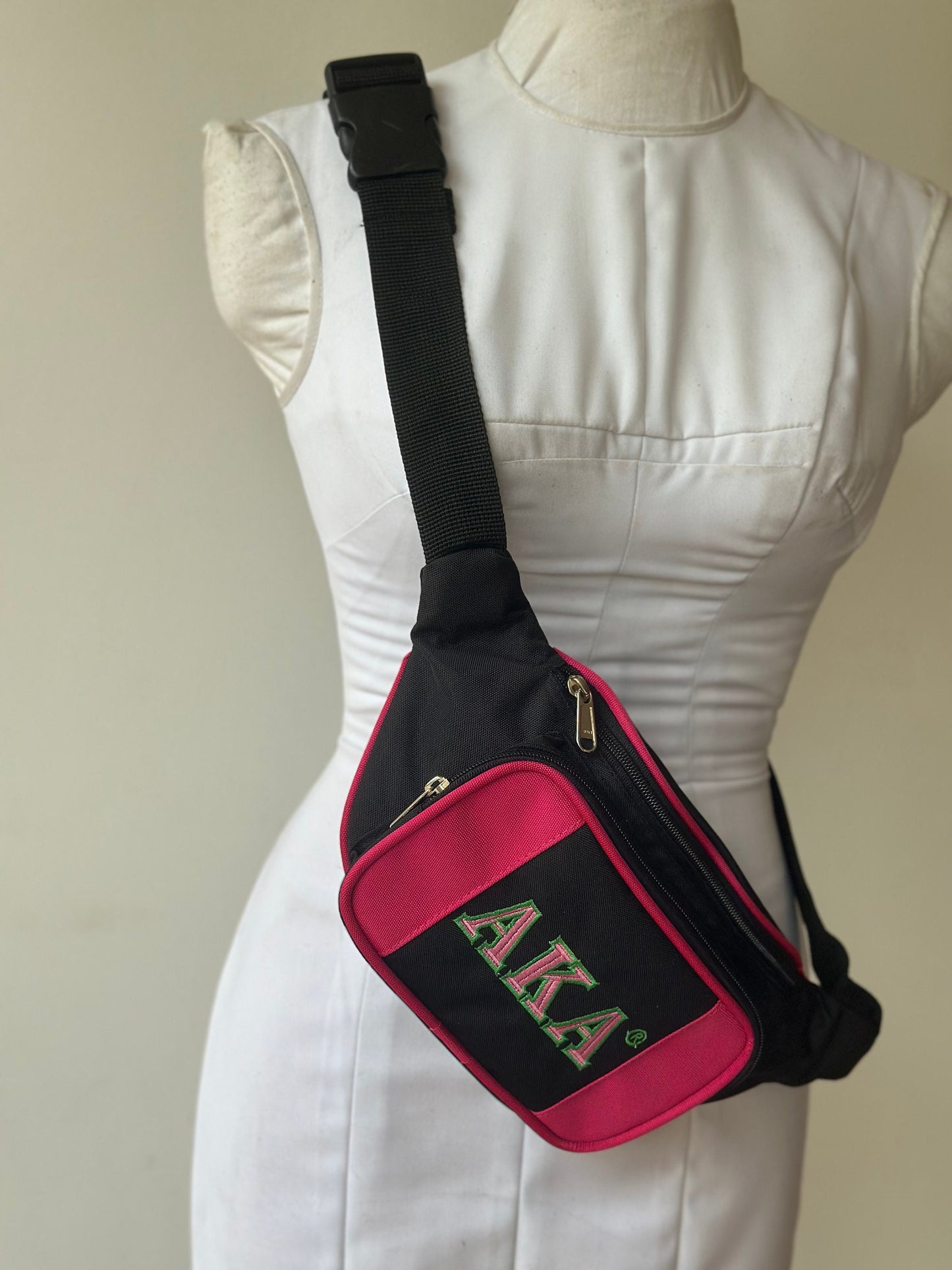 Alpha Kappa Alpha (AKA) Sorority - Rexene/ Leatherette Fanny pack- perfect waist pack for travel- Adjustable Strap for waist