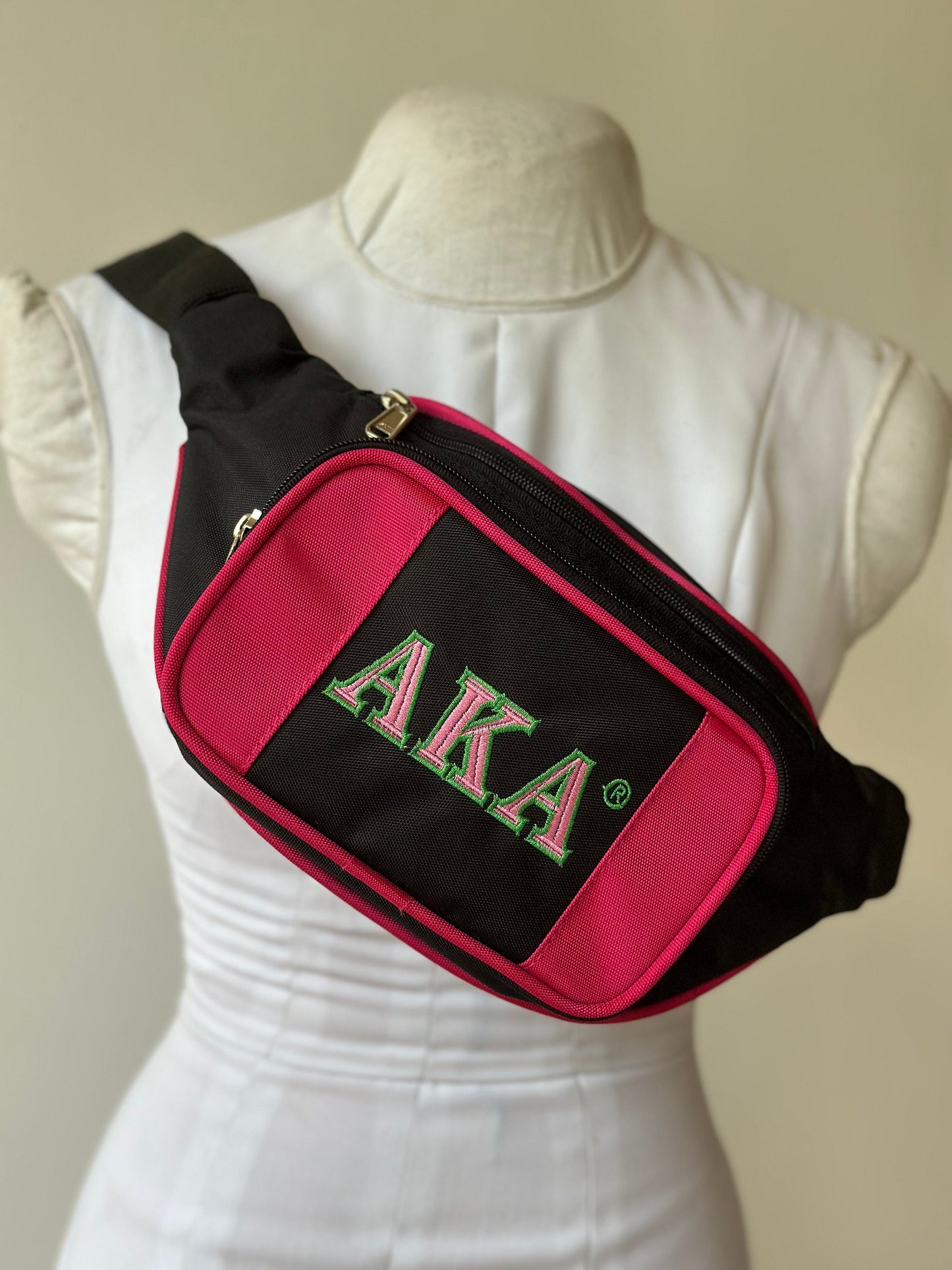 Alpha Kappa Alpha (AKA) Sorority - Rexene/ Leatherette Fanny pack- perfect waist pack for travel- Adjustable Strap for waist