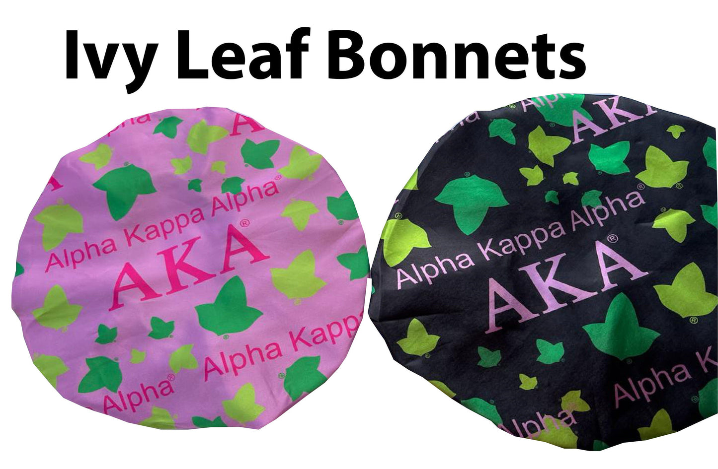 Alpha Kappa Alpha Sleeping Cap/Bonnet with Greek letters and Organizational shield printed on it, Satin Fabric, Soft Lycra Band Pink & Black