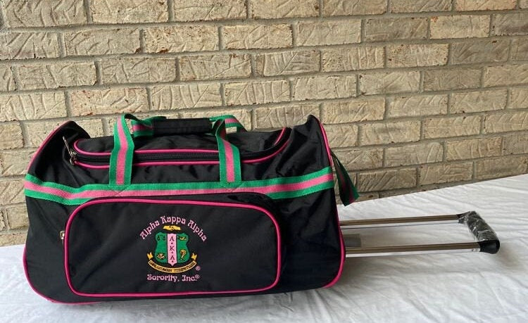 Alpha Kappa Alpha (AKA) Pink and Black color Trolley/ Duffle/ Luggage Bag for travelling.- authorized vendor