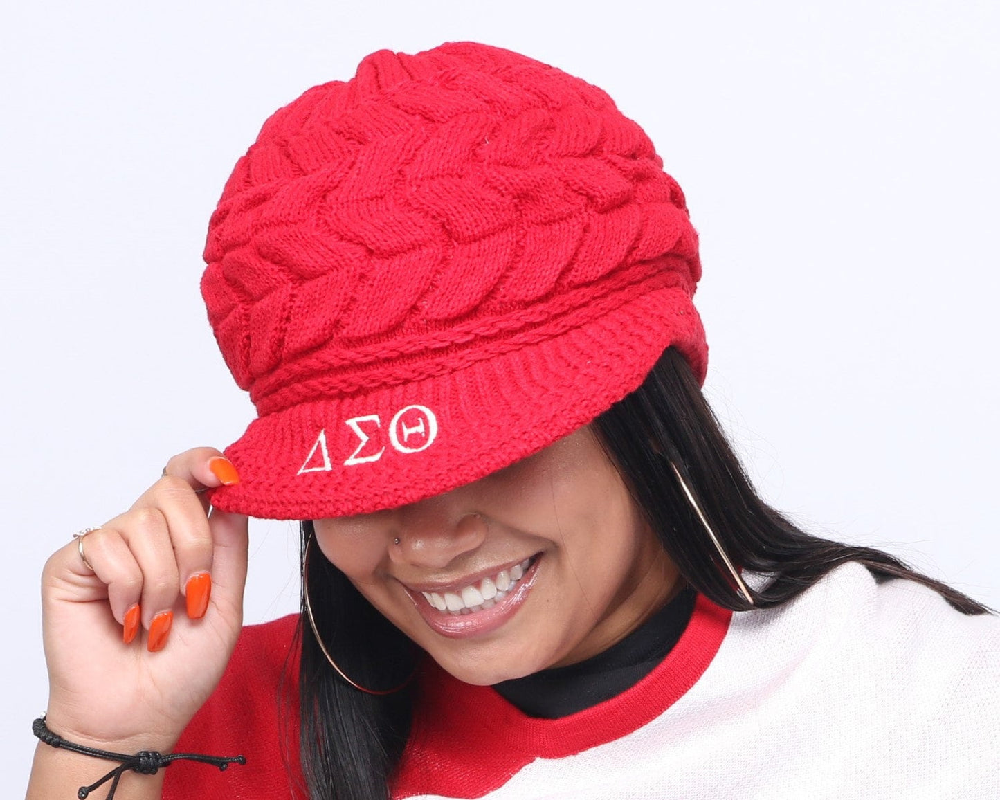 Delta Sigma Theta (ΔΣΘ) Sorority Red and Black color Acrylic woolen Cap/Winter hat with Greek letters on it, Reusable & Washable