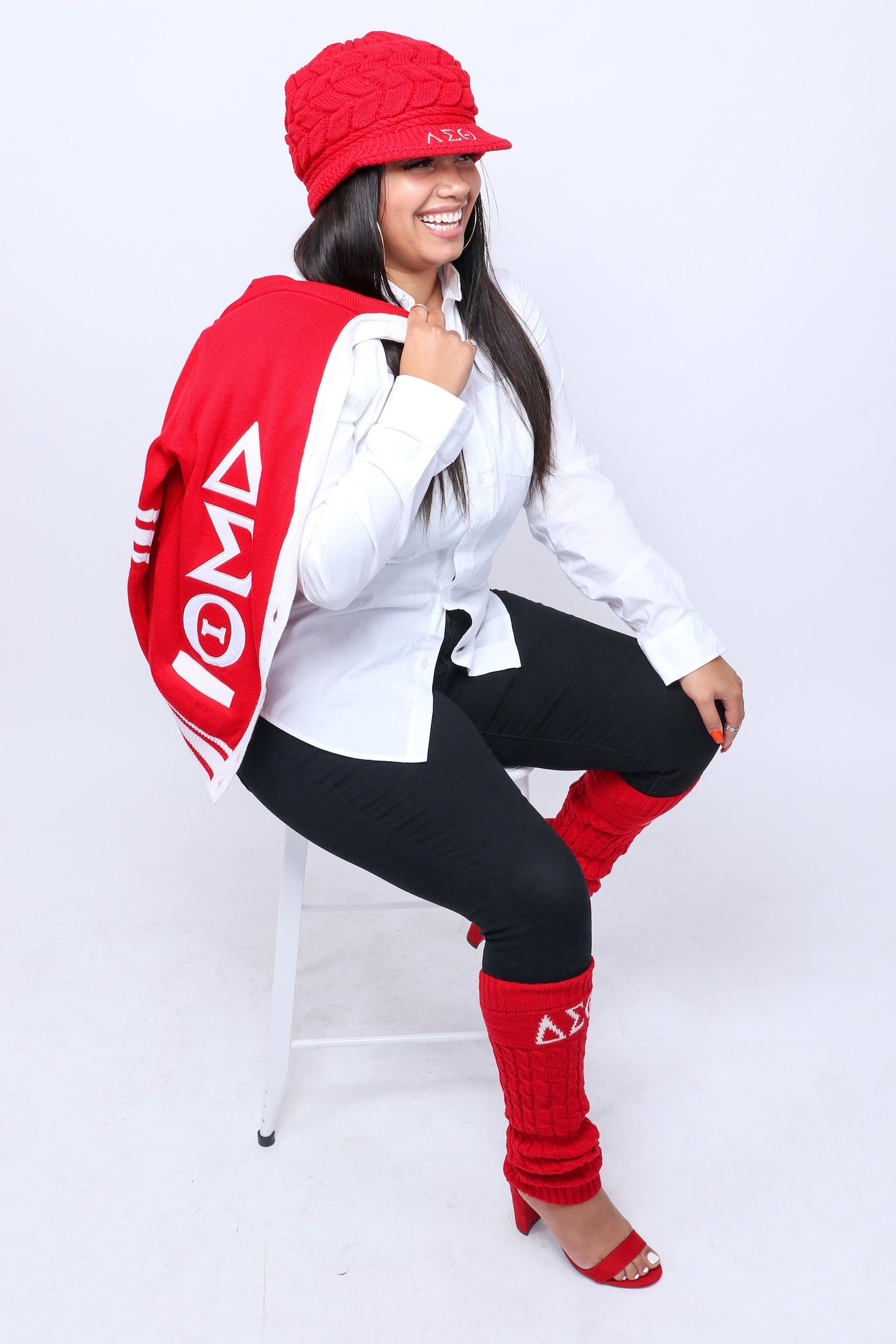 Delta Sigma Theta (DST) Sorority Red and Black Color hand Knitted Leg Warmers, Warm Socks In Autumn And Winter For Women, Made in India.