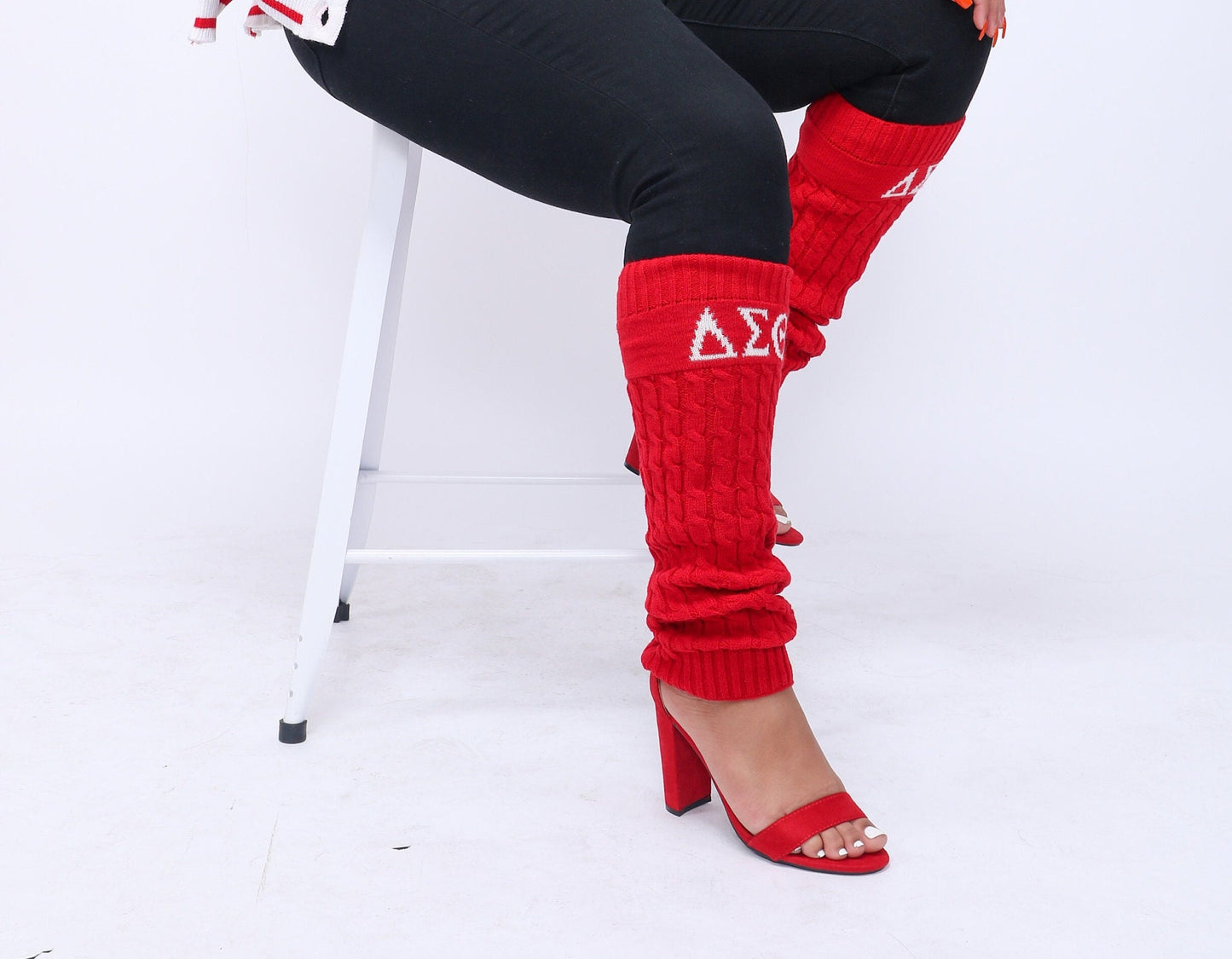 Delta Sigma Theta (DST) Sorority Red and Black Color hand Knitted Leg Warmers, Warm Socks In Autumn And Winter For Women, Made in India.
