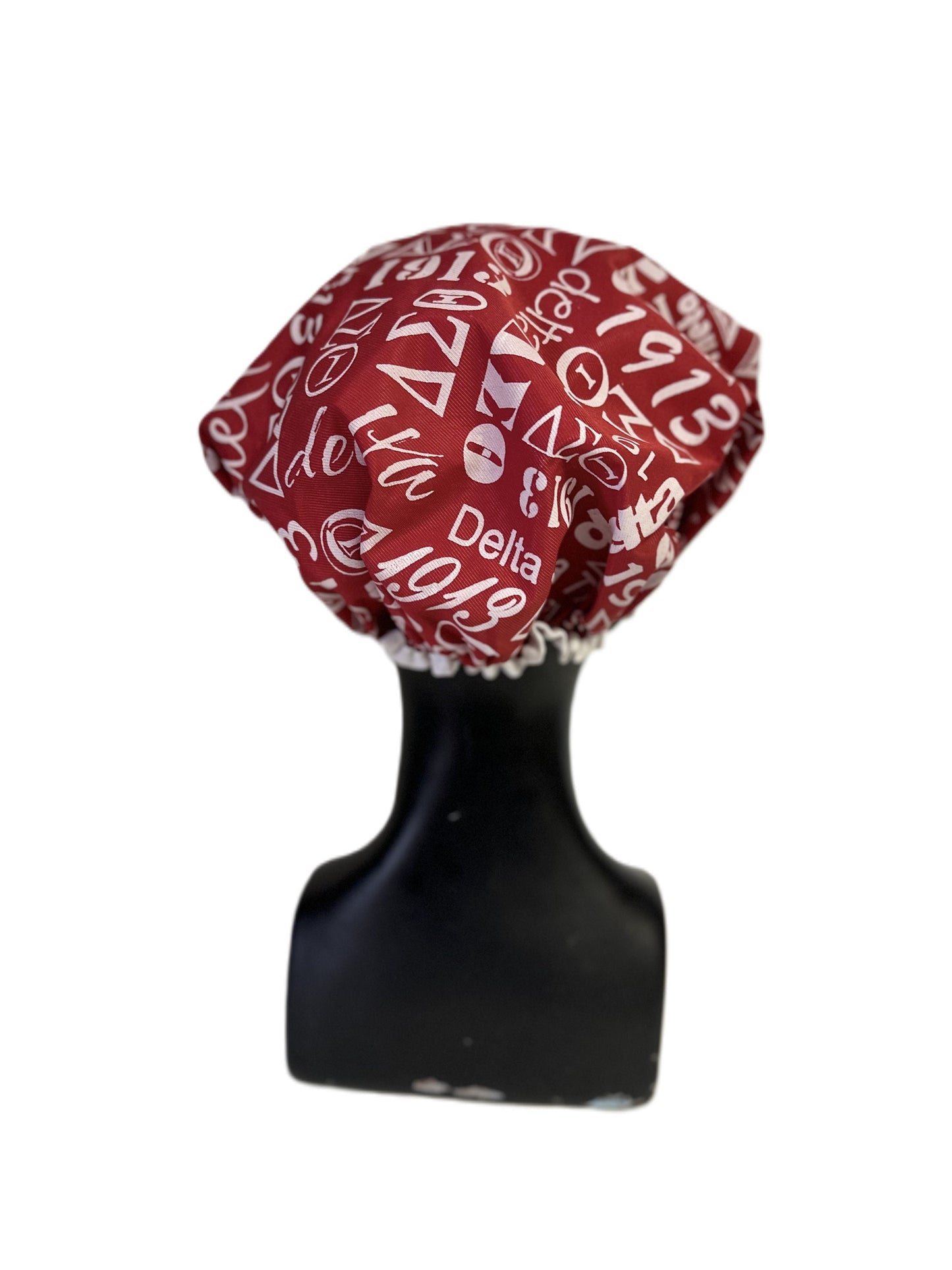 Delta Sigma Theta (DST) PVC Shower Cap, Black & Red color Double Layer, with organization name, founding year and Greek letters for Women.