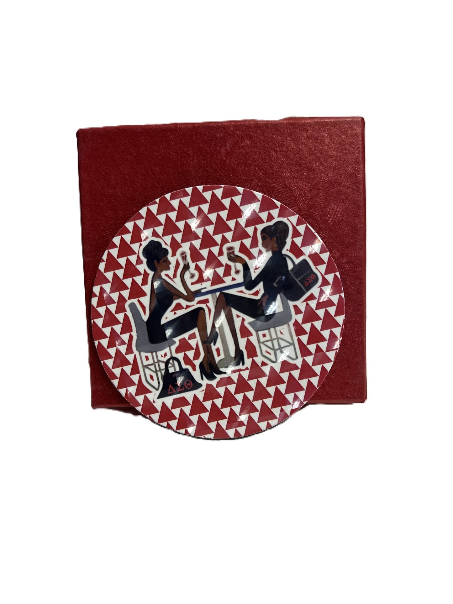 Delta Sigma Theta Red & White Sorority Glass Coaster set of 4 for Living Room, Bedrooms and Car, Coffee/Tea cup mat- Rubber material.
