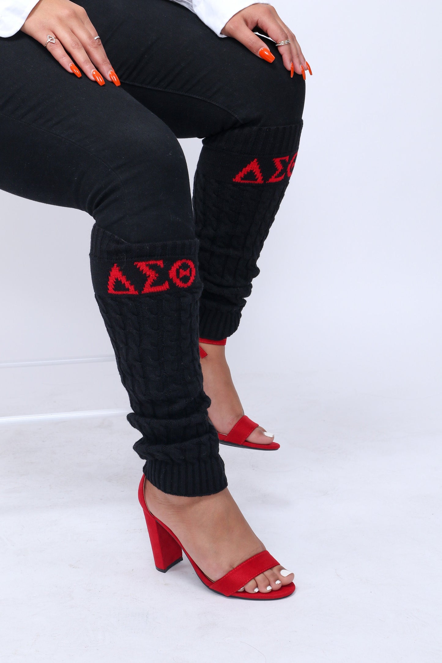 Delta Sigma Theta (DST) Sorority Red and Black Color hand Knitted Leg Warmers, Warm Socks In Autumn And Winter For Women, Made in India.
