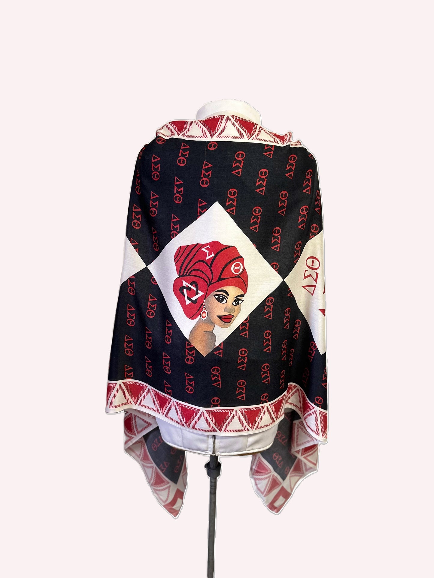 Delta Sigma Theta (ΔΣΘ) Sorority Long Modal Scarf/ muffler/ Wrap around/ Stole/ Boho/ Shawl /Red, White & Black Color, Women, Made in India