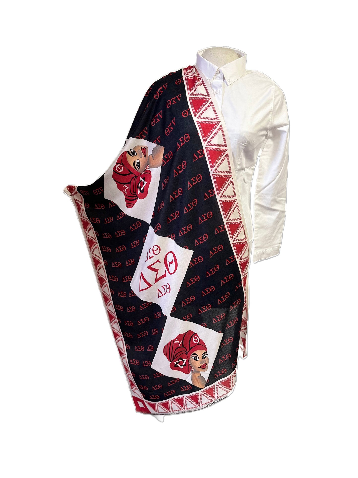 Delta Sigma Theta (ΔΣΘ) Sorority Long Modal Scarf/ muffler/ Wrap around/ Stole/ Boho/ Shawl /Red, White & Black Color, Women, Made in India