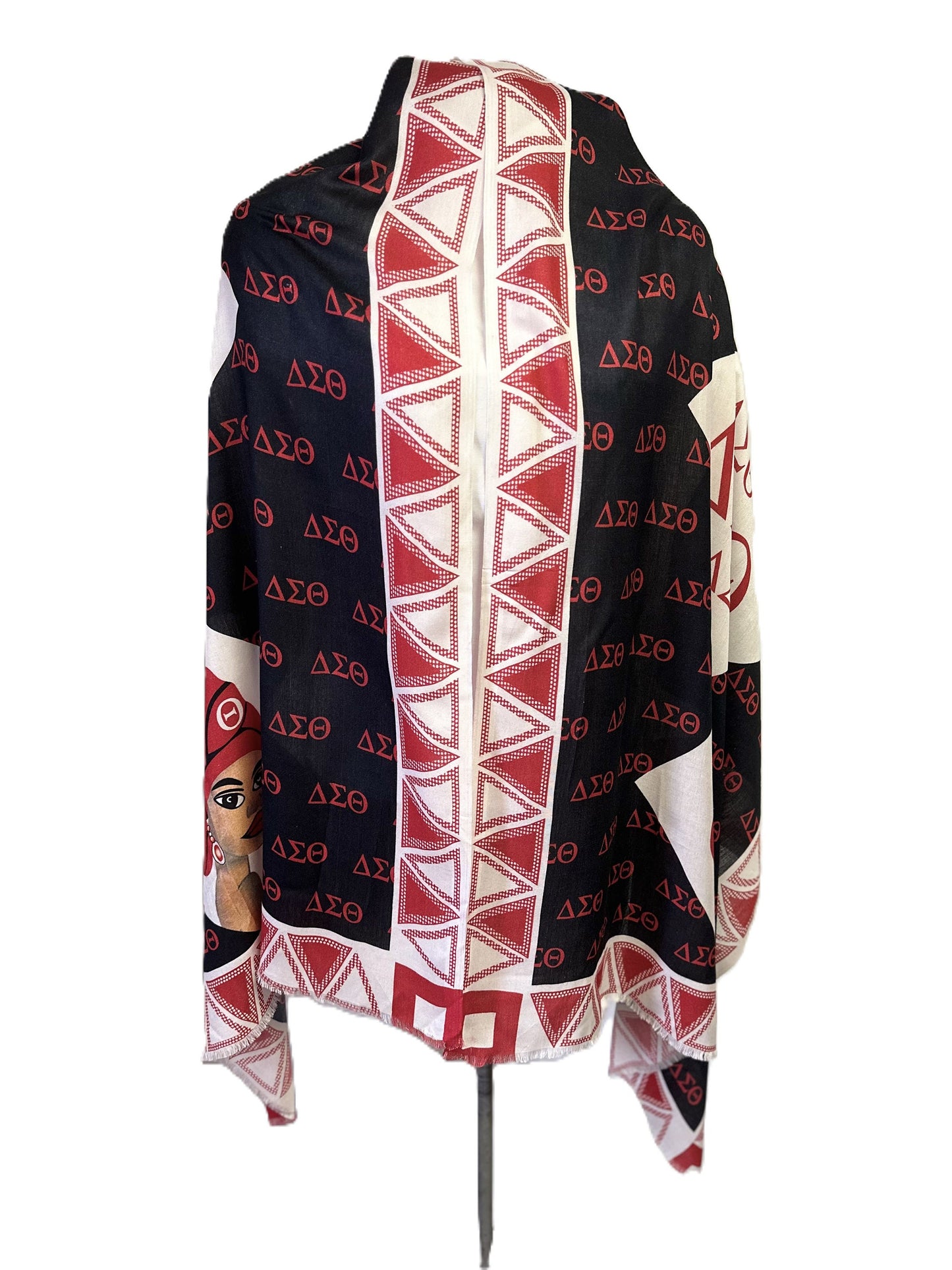 Delta Sigma Theta (ΔΣΘ) Sorority Long Modal Scarf/ muffler/ Wrap around/ Stole/ Boho/ Shawl /Red, White & Black Color, Women, Made in India