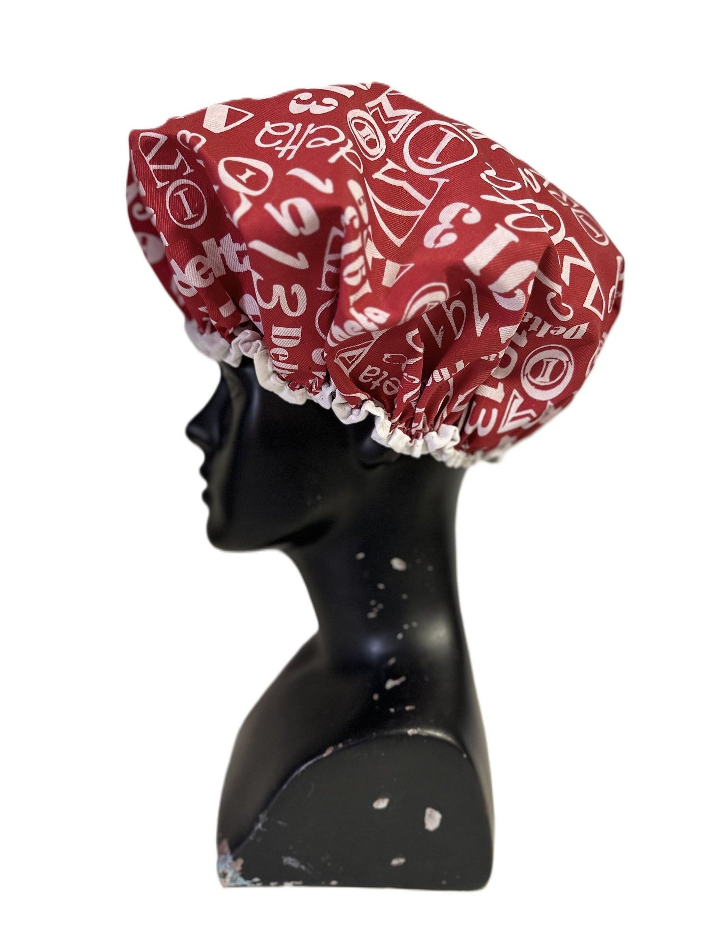 Delta Sigma Theta (DST) PVC Shower Cap, Black & Red color Double Layer, with organization name, founding year and Greek letters for Women.