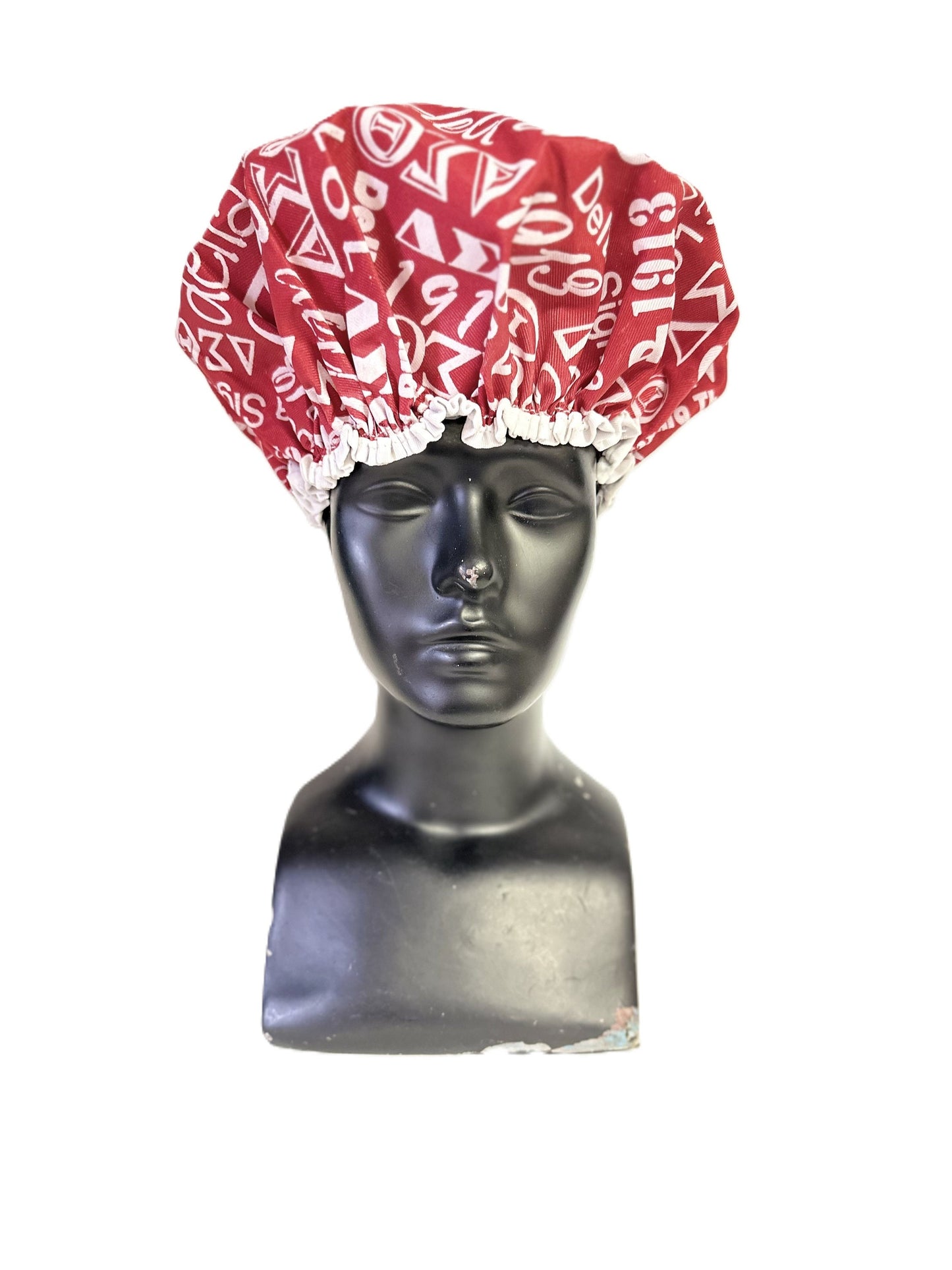 Delta Sigma Theta (DST) PVC Shower Cap, Black & Red color Double Layer, with organization name, founding year and Greek letters for Women.