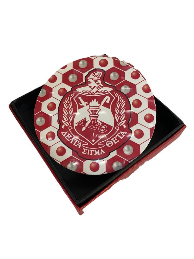 Delta Sigma Theta Red & White Sorority Glass Coaster set of 4 for Living Room, Bedrooms and Car, Coffee/Tea cup mat- Rubber material.