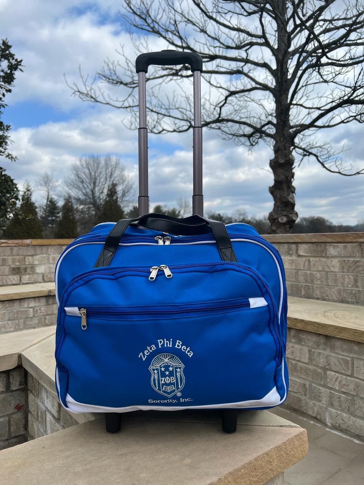 Zeta Phi Beta Laptop Trolley Bag: Blue & White Cabin Luggage