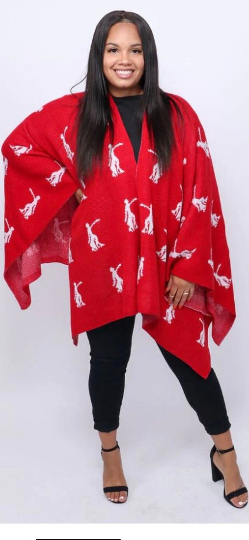Delta Sigma Theta DST FORTITUDE LADY Print Red & White, Cozy Wrap/cape/shrug/poncho For Women,Size Fits All, Stylish.