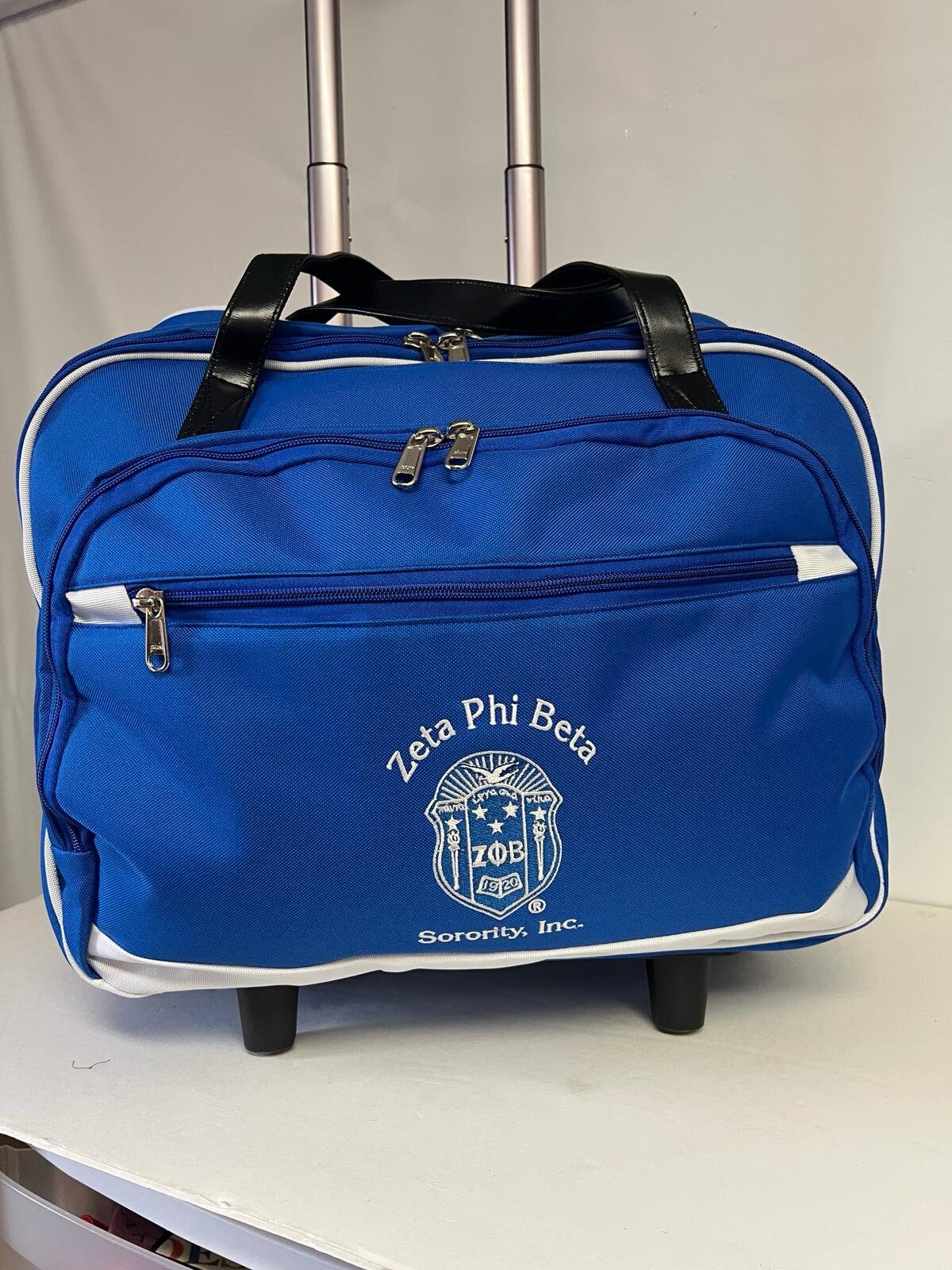 Zeta Phi Beta Laptop Trolley Bag: Blue & White Cabin Luggage