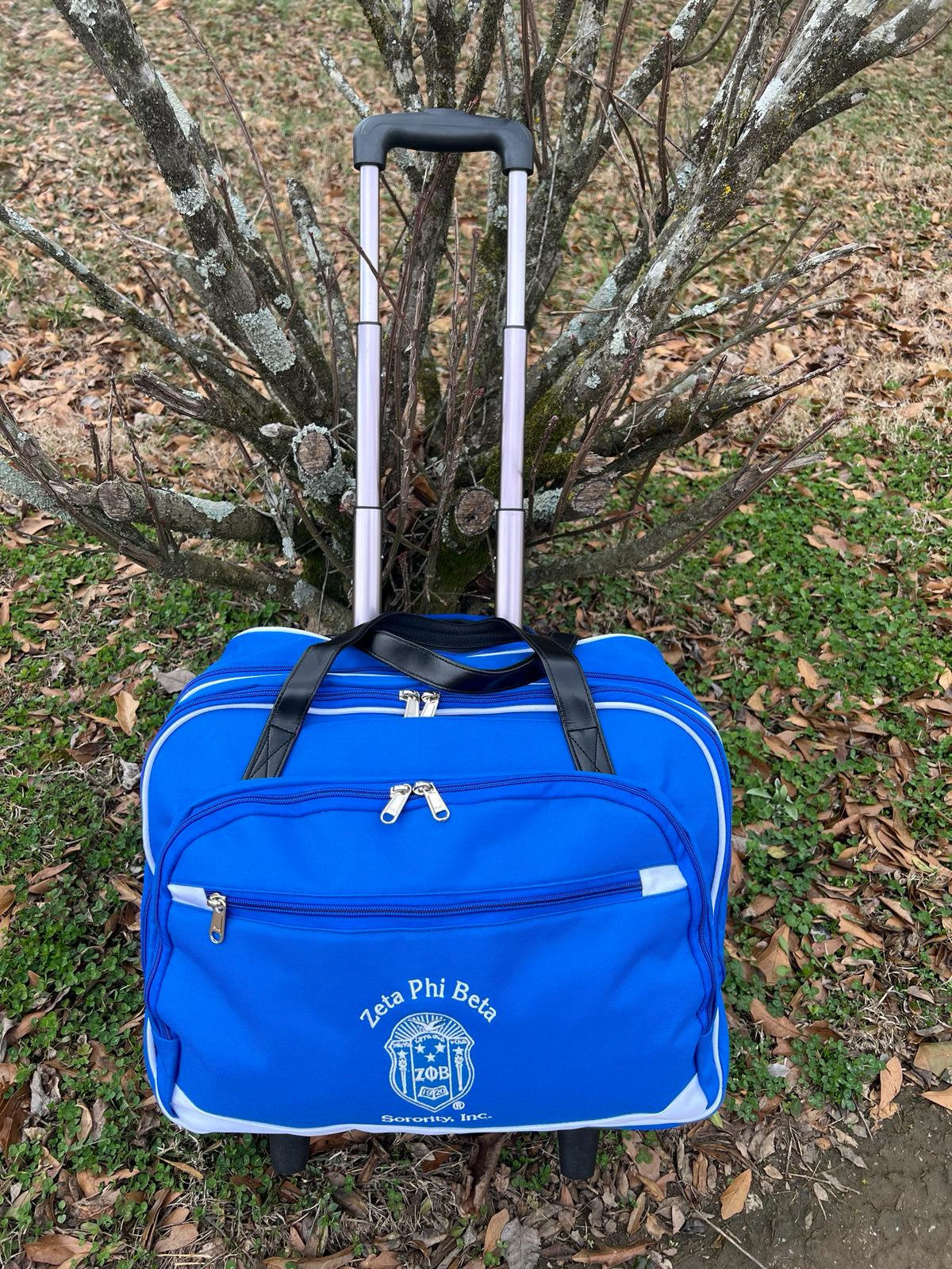 Zeta Phi Beta Laptop Trolley Bag: Blue & White Cabin Luggage