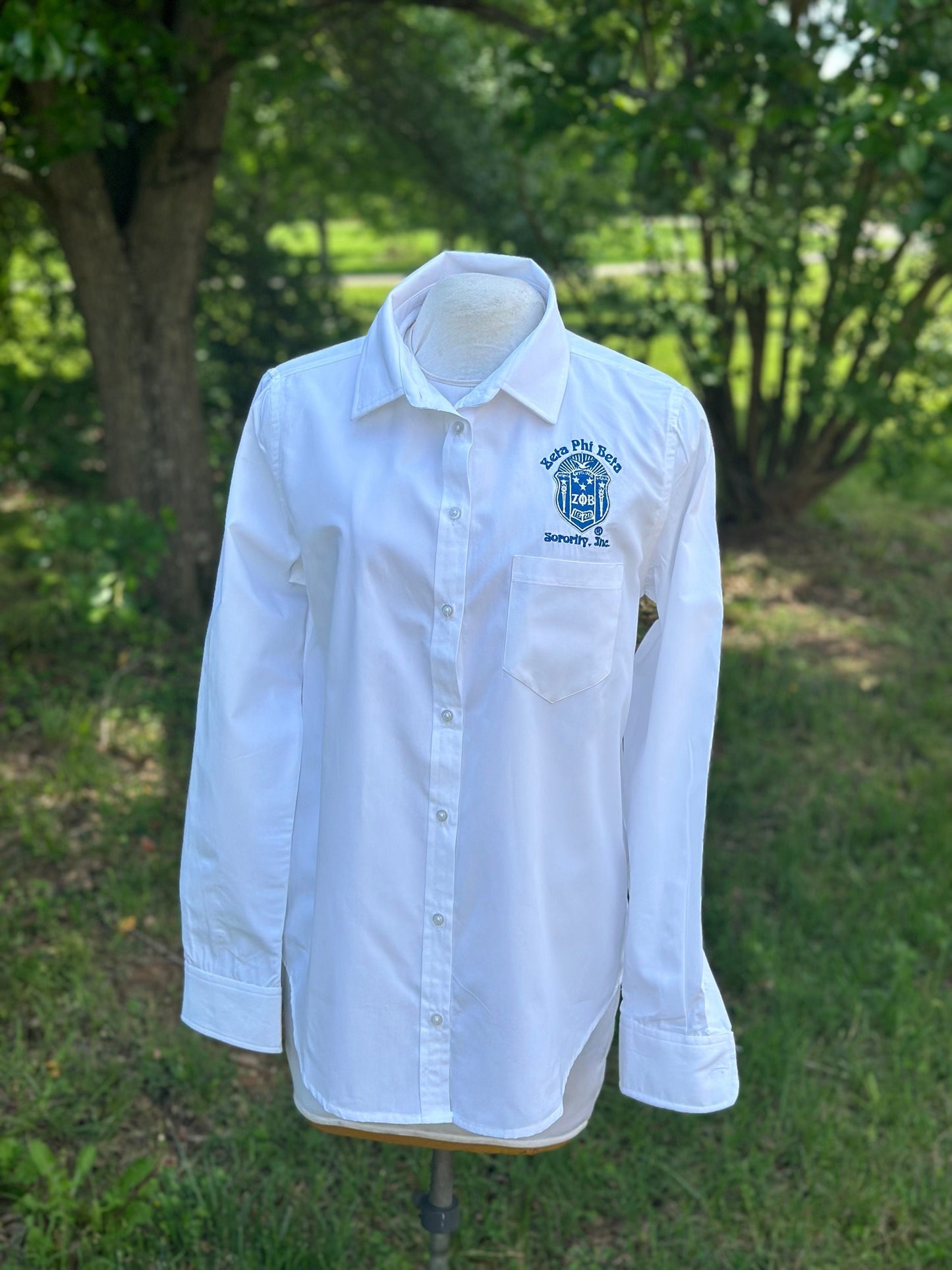 Zeta Phi Beta (ΖΦΒ) White shirt with ZOB Shield - Classic Apparel for the Elegant Zeta Woman!