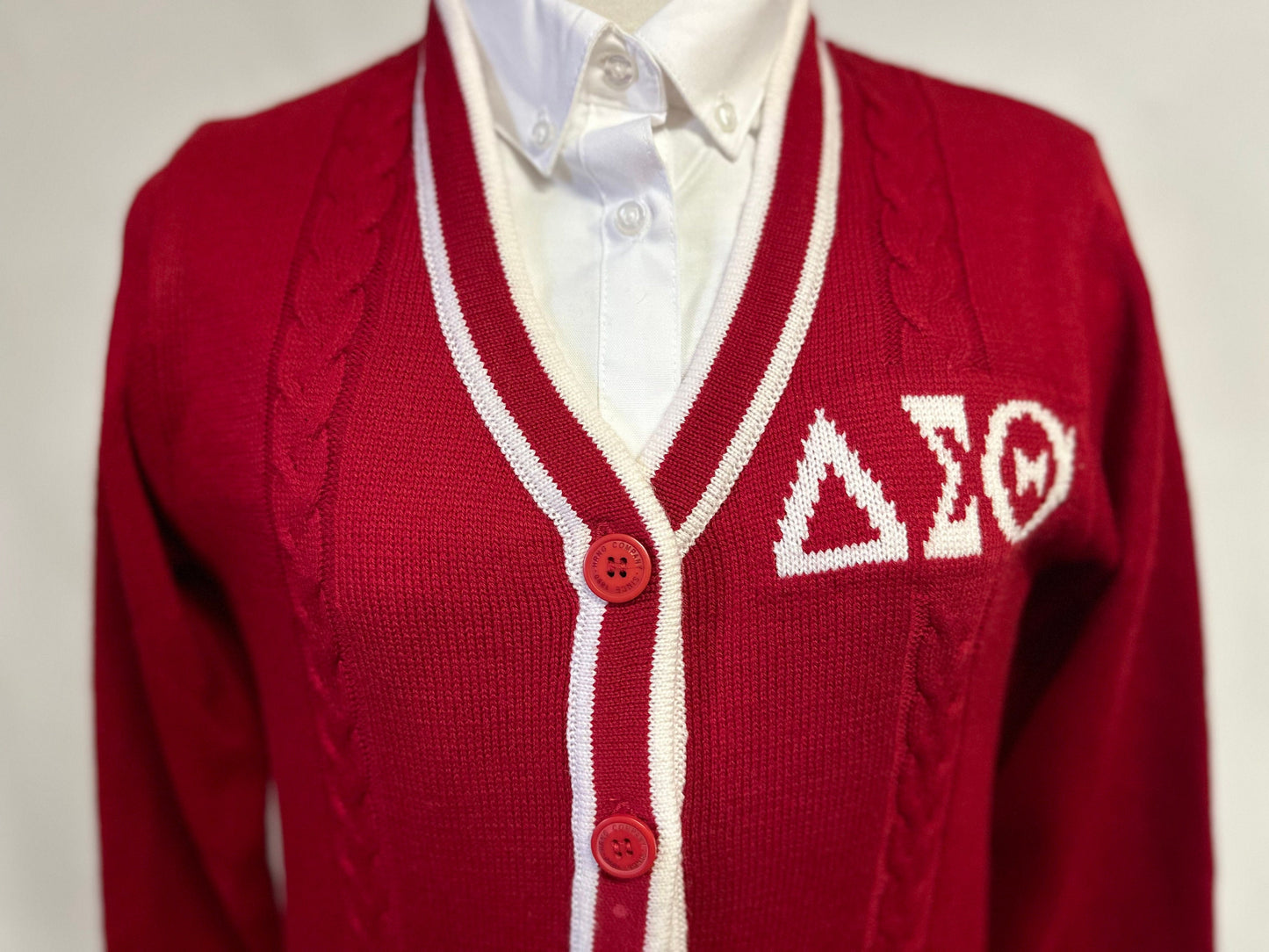 Delta Sigma Theta (DST), Red/White Sweater/Cardigan for Delta soror- stay warm in Style