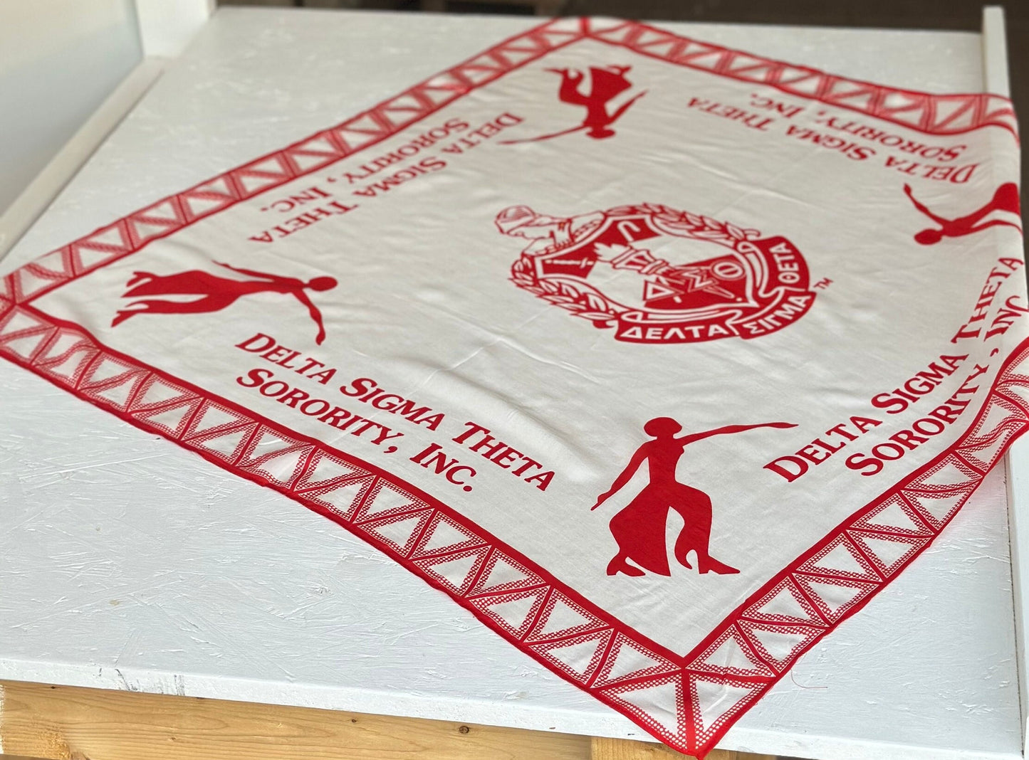 Delta Sigma Theta (ΔΣΘ) Sorority Square Viscose Scarf/ muffler/Wrap around/ Stole/ Boho/Shawl Red Color, For Women, Made in India