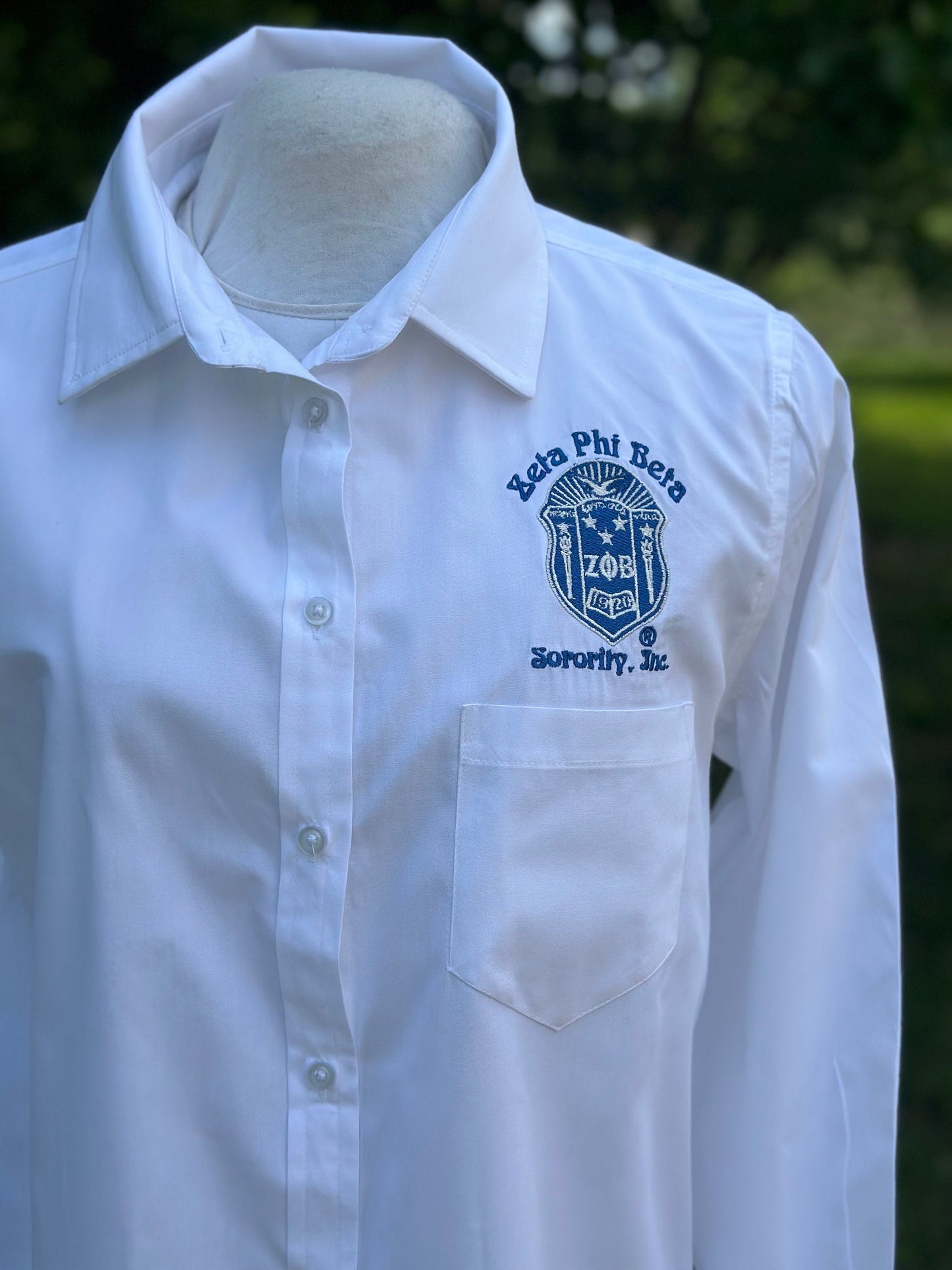 Zeta Phi Beta (ΖΦΒ) White shirt with ZOB Shield - Classic Apparel for the Elegant Zeta Woman!