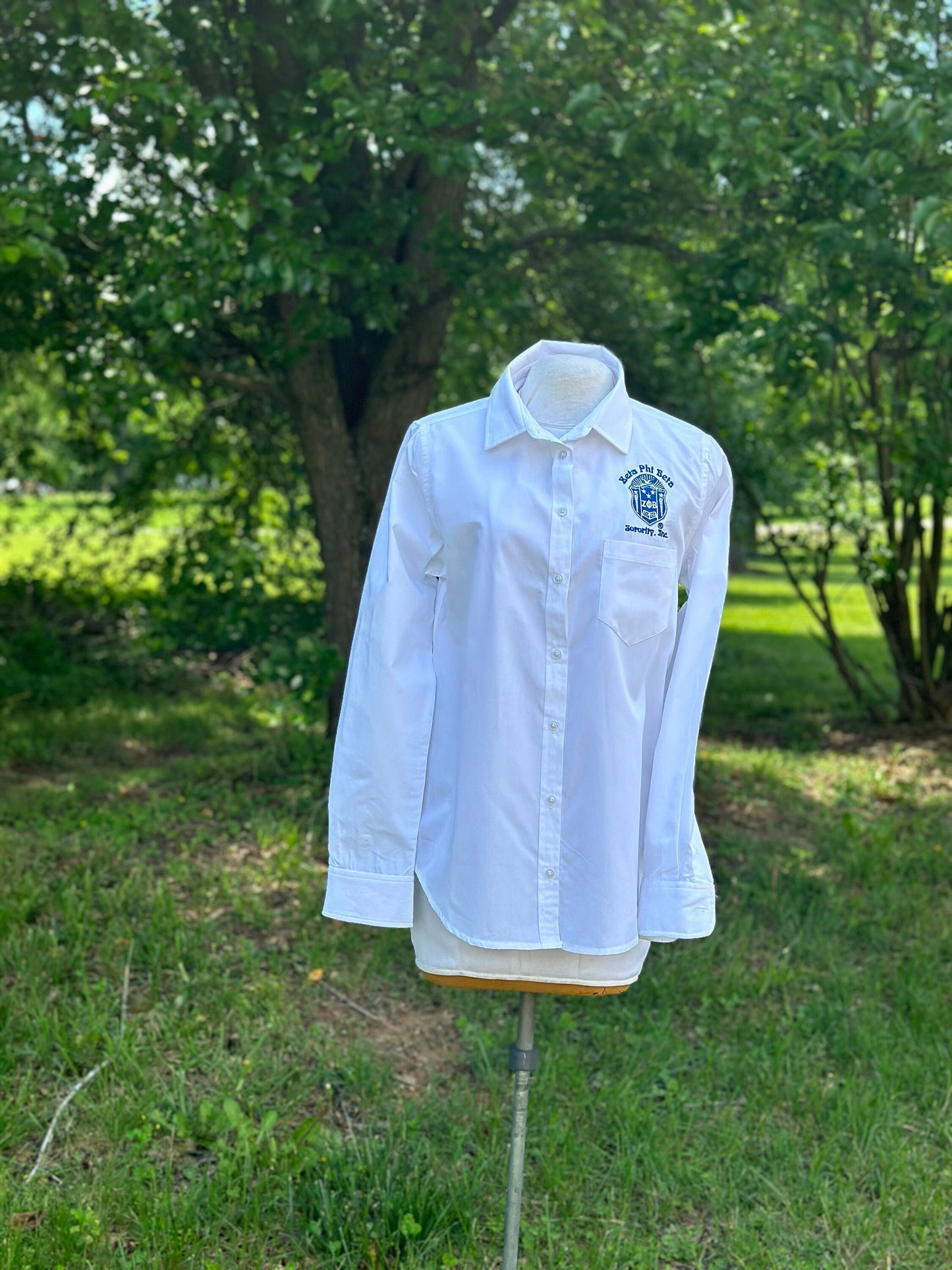 Zeta Phi Beta (ΖΦΒ) White shirt with ZOB Shield - Classic Apparel for the Elegant Zeta Woman!