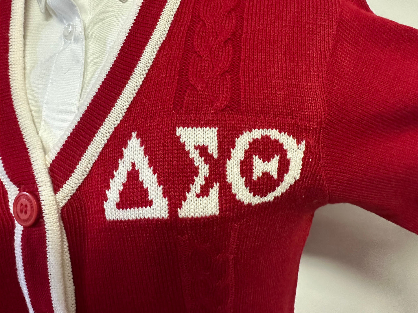 Delta Sigma Theta (DST), Red/White Sweater/Cardigan for Delta soror- stay warm in Style