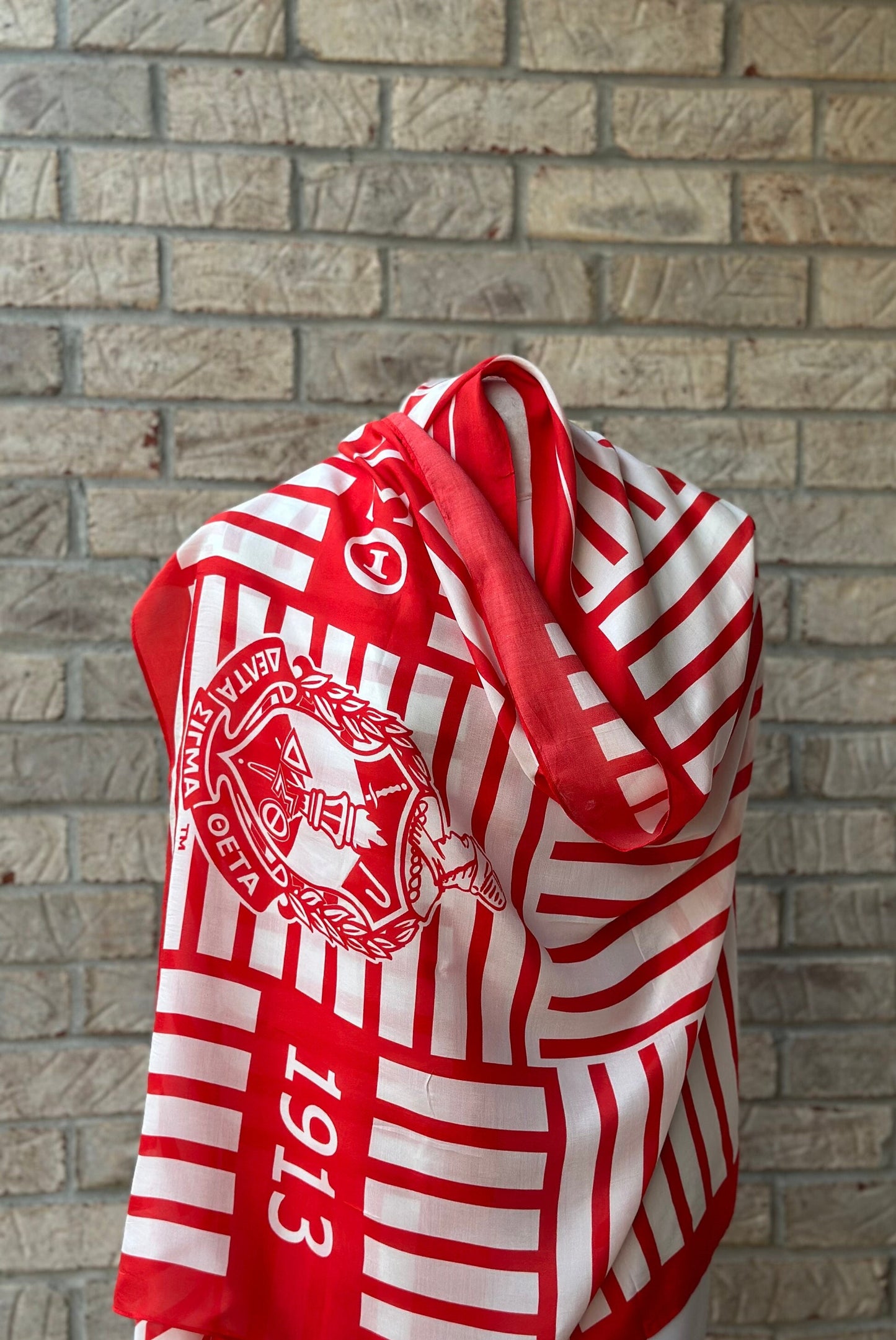 Delta Sigma Theta (ΔΣΘ) Sorority Strip Scarf/ muffler/Wrap around/ Stole/ Boho/Shawl /Red & White Color, For Women, Made in India