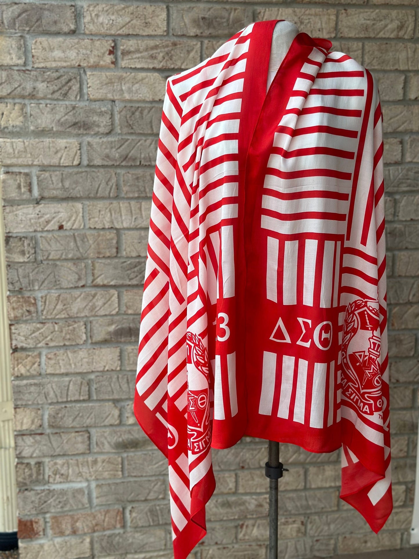 Delta Sigma Theta (ΔΣΘ) Sorority Strip Scarf/ muffler/Wrap around/ Stole/ Boho/Shawl /Red & White Color, For Women, Made in India