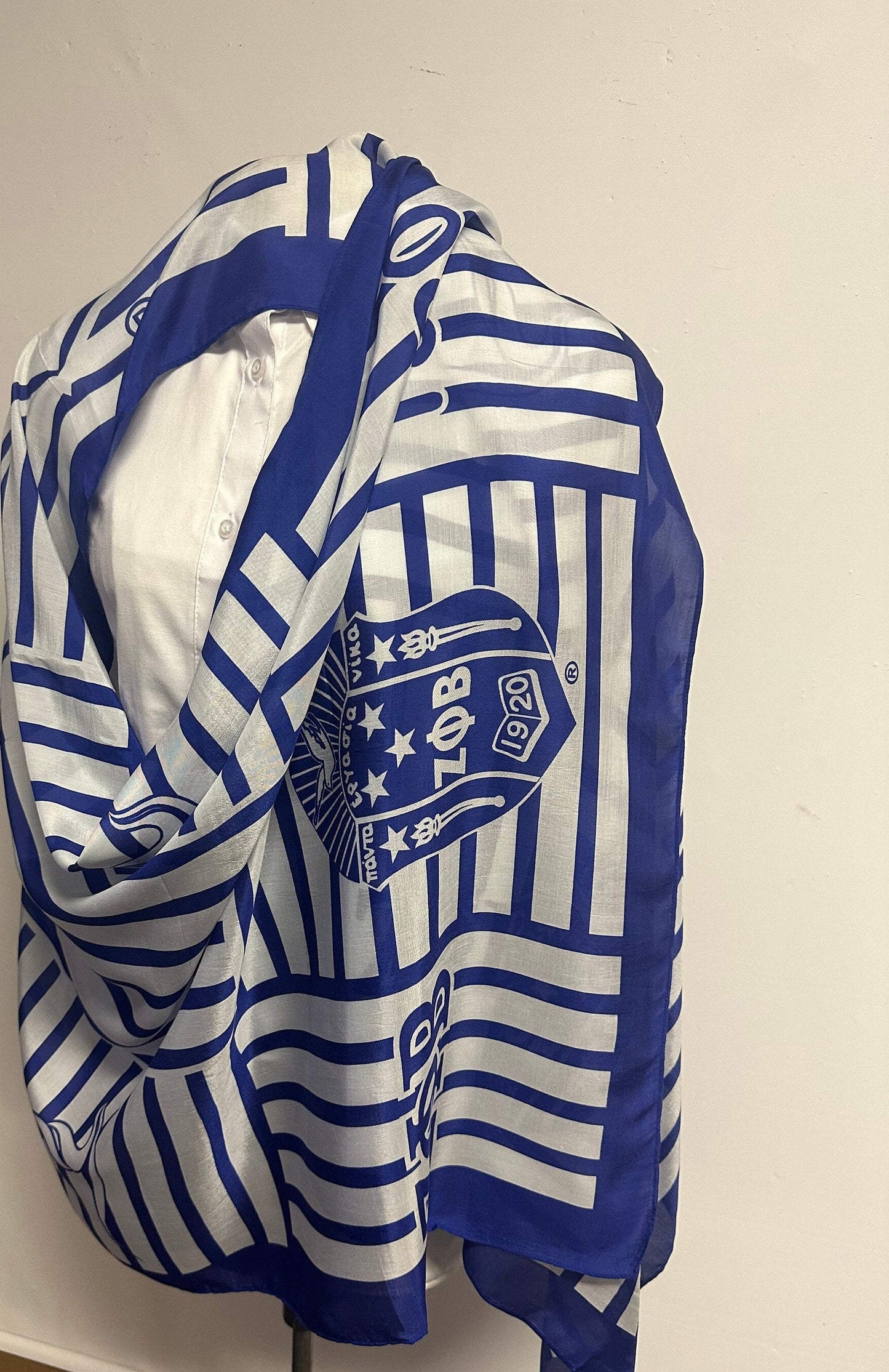 Zeta Phi Beta (ZOB) Sorority Strip Scarf/ muffler/Wrap around/ Stole/ Boho/Shawl /Blue & White Color, For Women, Made in India
